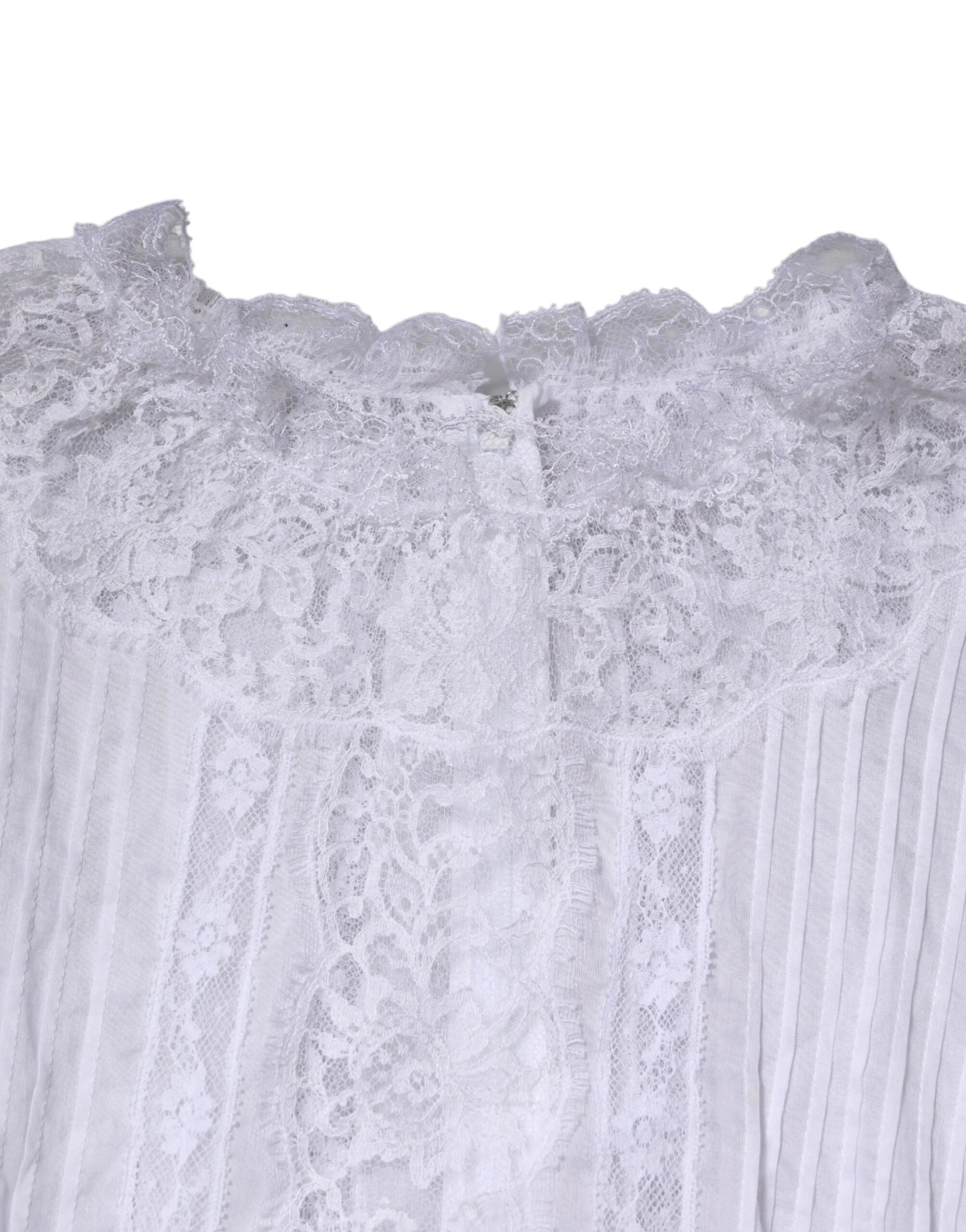 Dolce & Gabbana White Cotton Floral Lace Long Sleeves Top - IT44 | L - Blouses