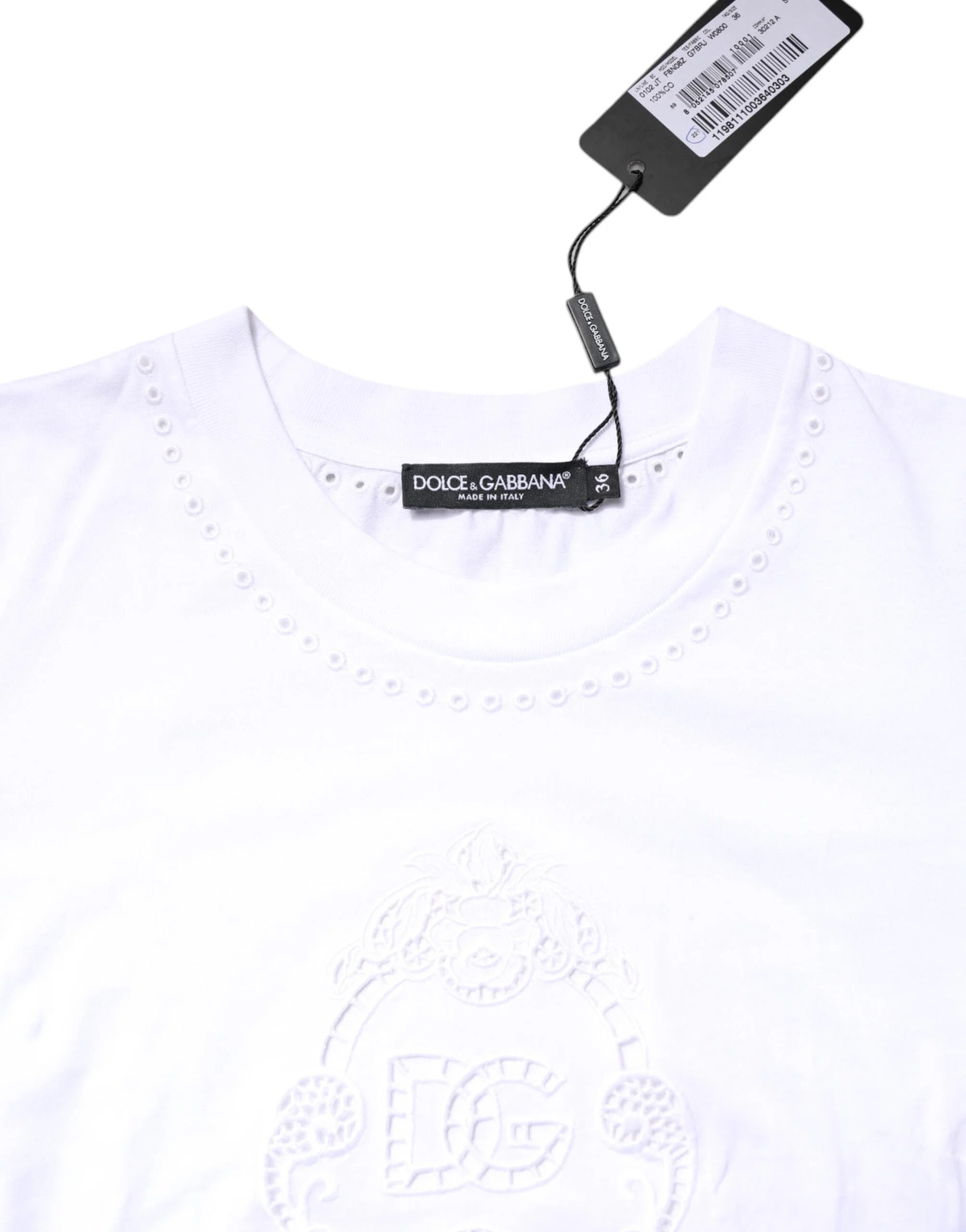 Dolce & Gabbana White Cotton Floral Logo Crew Neck T-shirt - IT36|XXS - T-Shirts