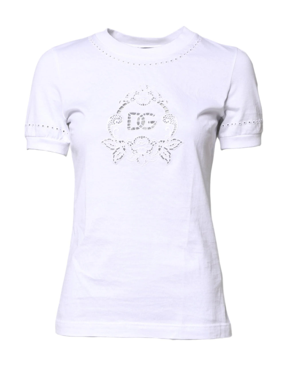 Dolce & Gabbana White Cotton Floral Logo Crew Neck T-shirt - IT36|XXS - T-Shirts