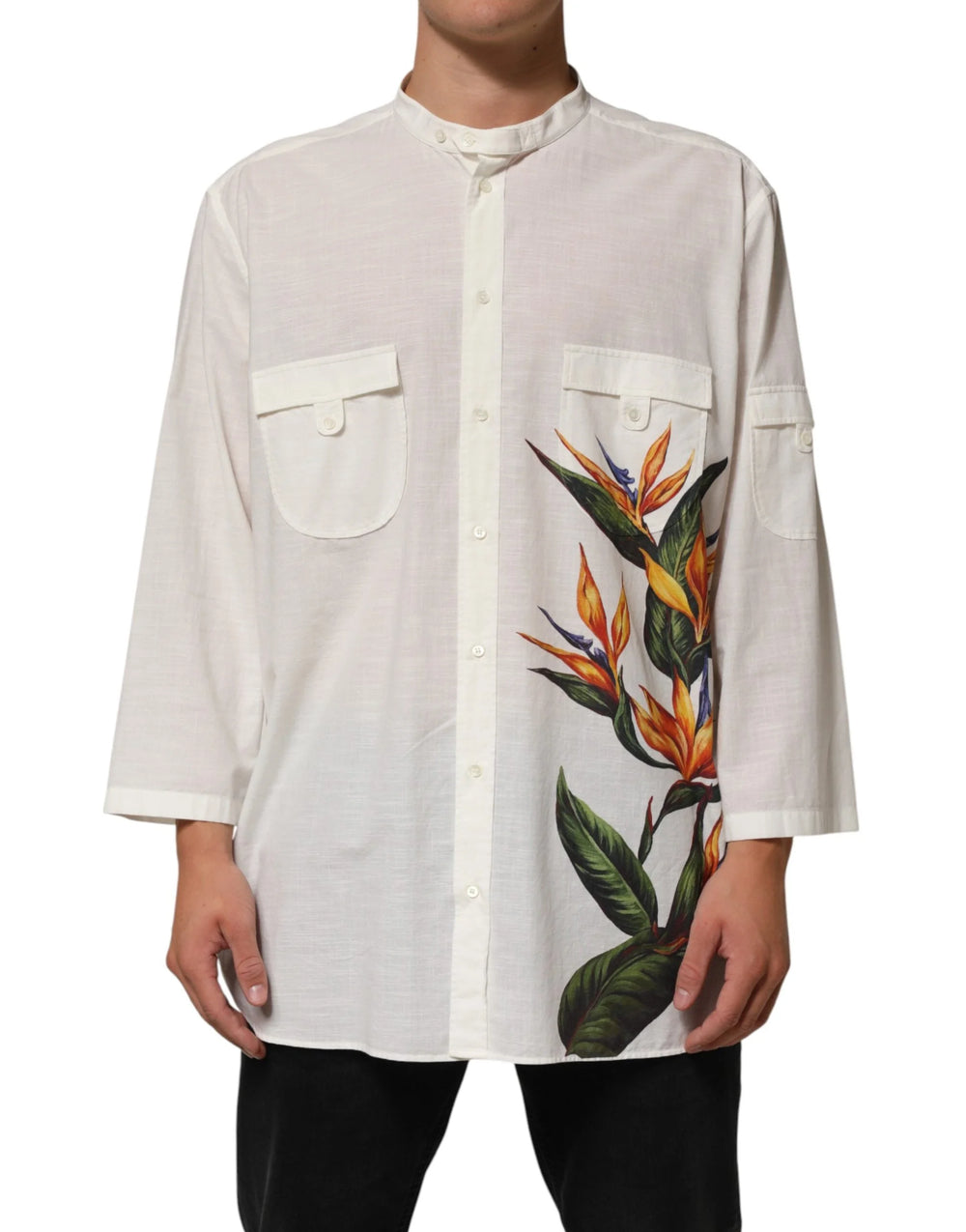 Dolce & Gabbana White Cotton Floral Print Button Down Shirt - IT44 | 3XL