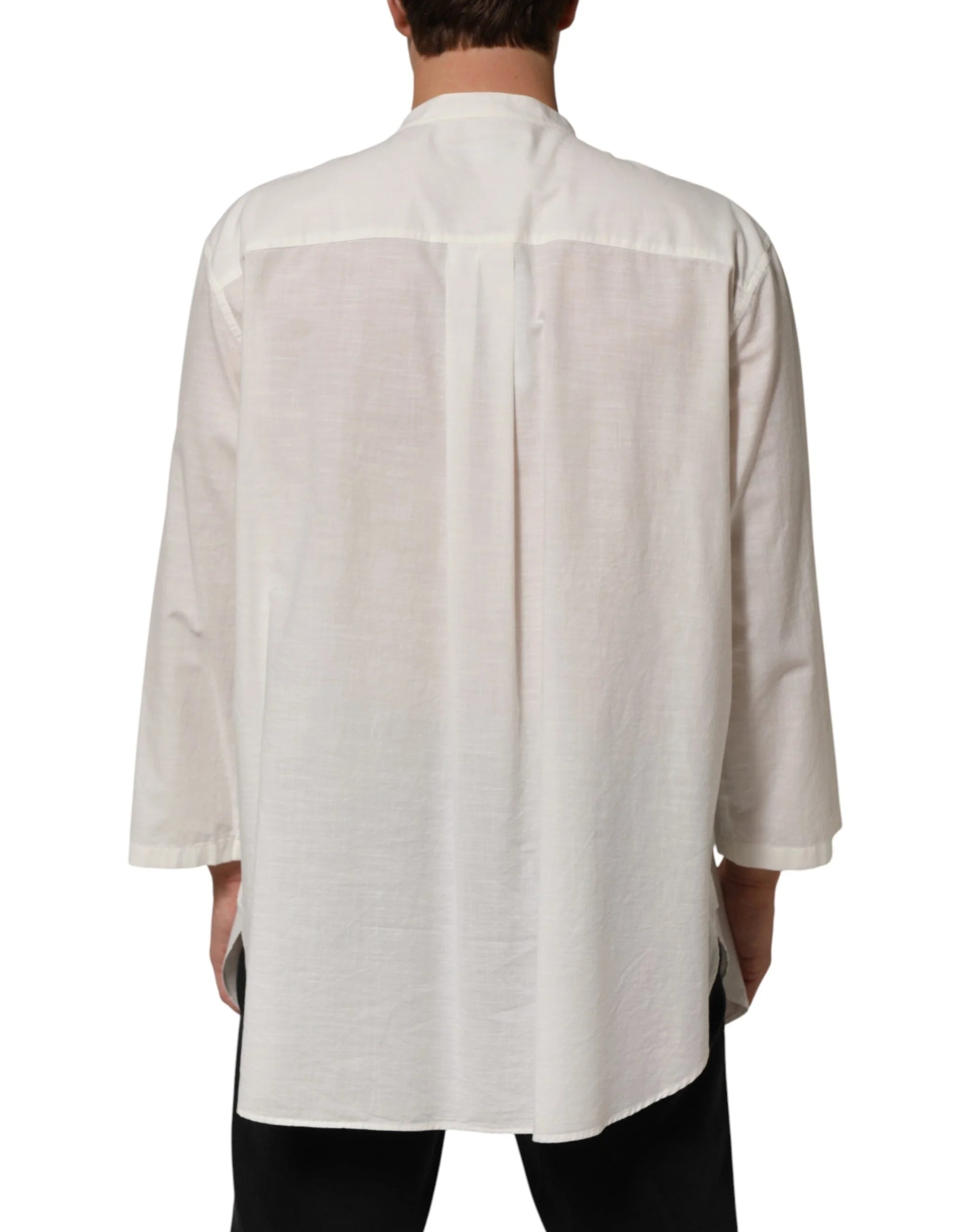 Dolce & Gabbana White Cotton Floral Print Button Down Shirt - IT44 | 3XL