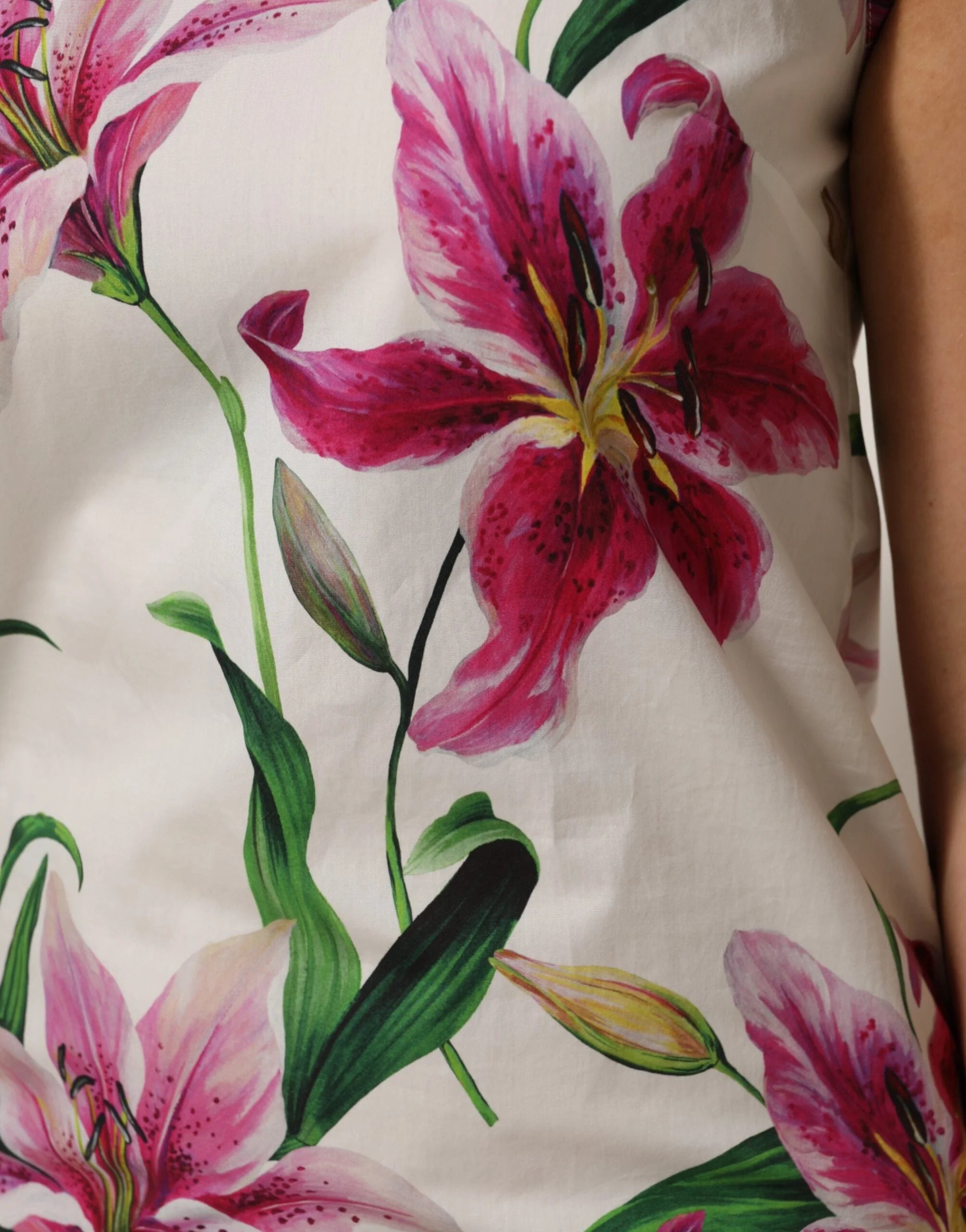 Dolce & Gabbana White Cotton Floral Sleeveless Mini Dress - IT40|S - Dresses