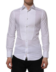 Dolce & Gabbana White Cotton GOLD Bib Poplin Formal Shirt - IT38 | XS