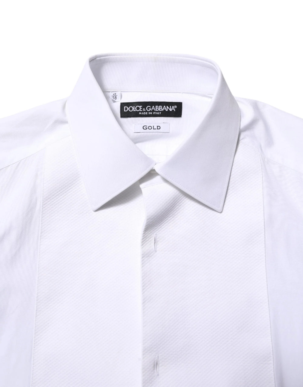 Dolce & Gabbana White Cotton GOLD Bib Poplin Formal Shirt - IT38 | XS