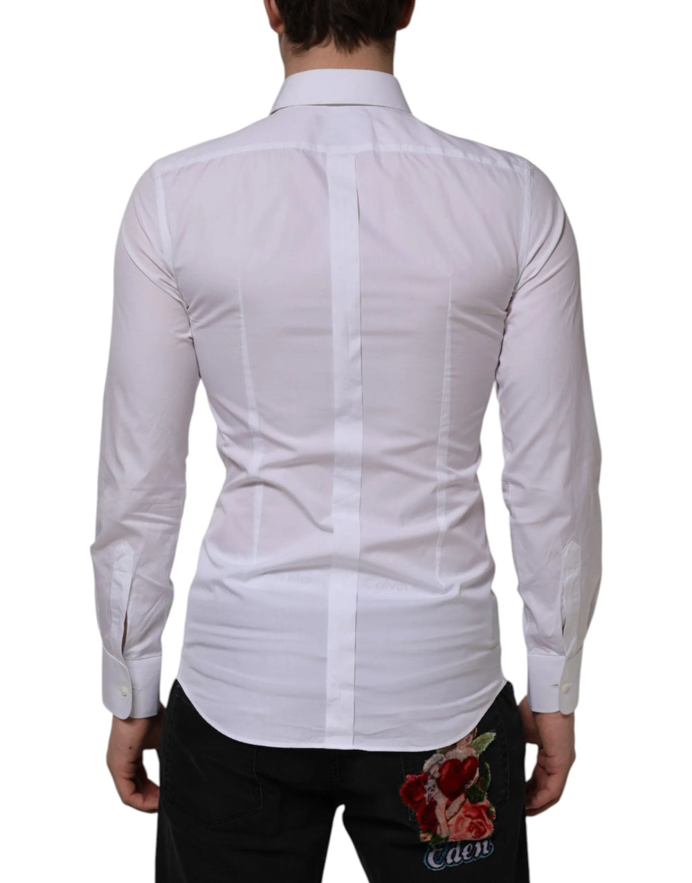 Dolce & Gabbana White Cotton GOLD Bib Poplin Formal Shirt - IT38 | XS