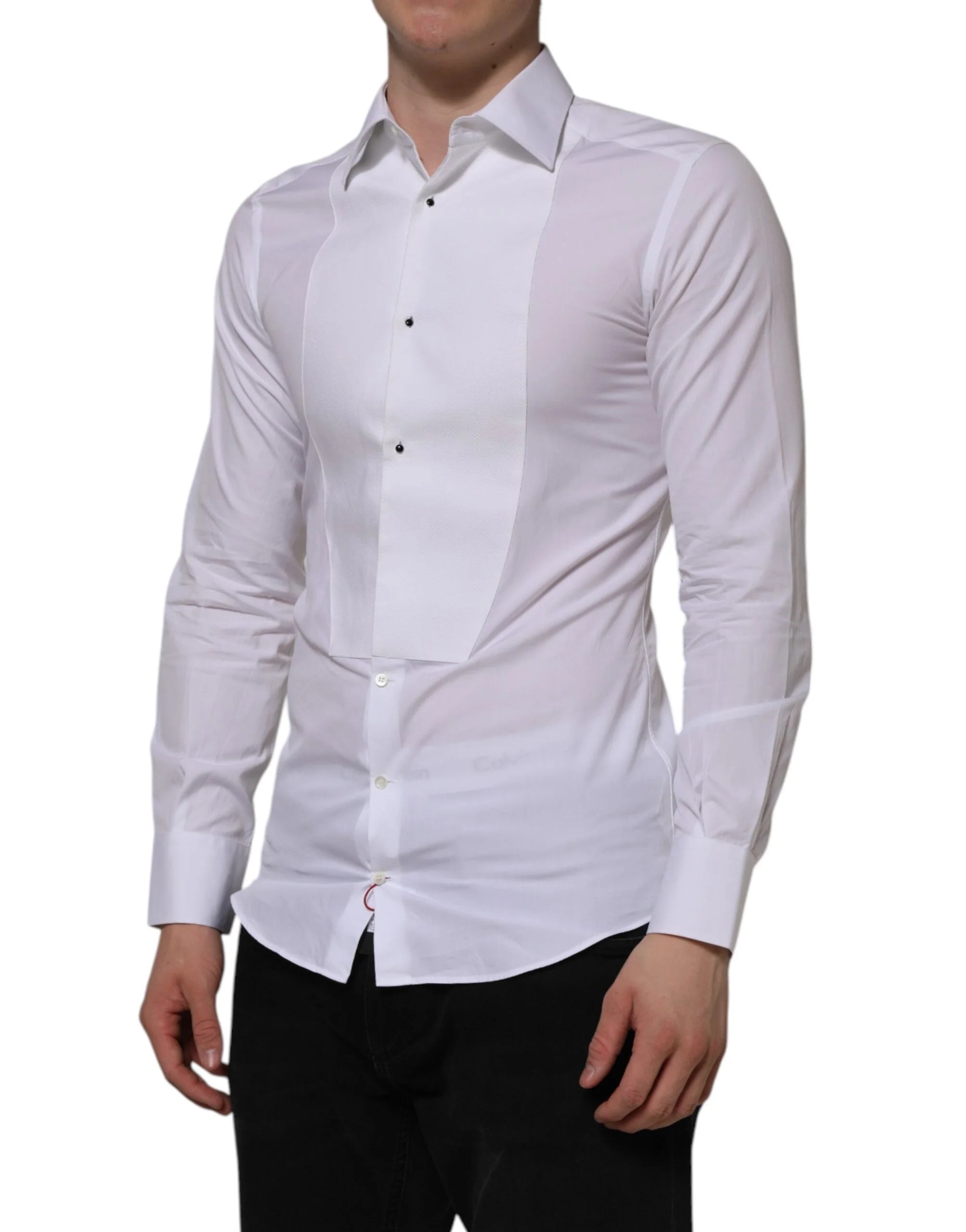Dolce & Gabbana White Cotton GOLD Bib Poplin Formal Shirt - IT38 | XS - Shirts