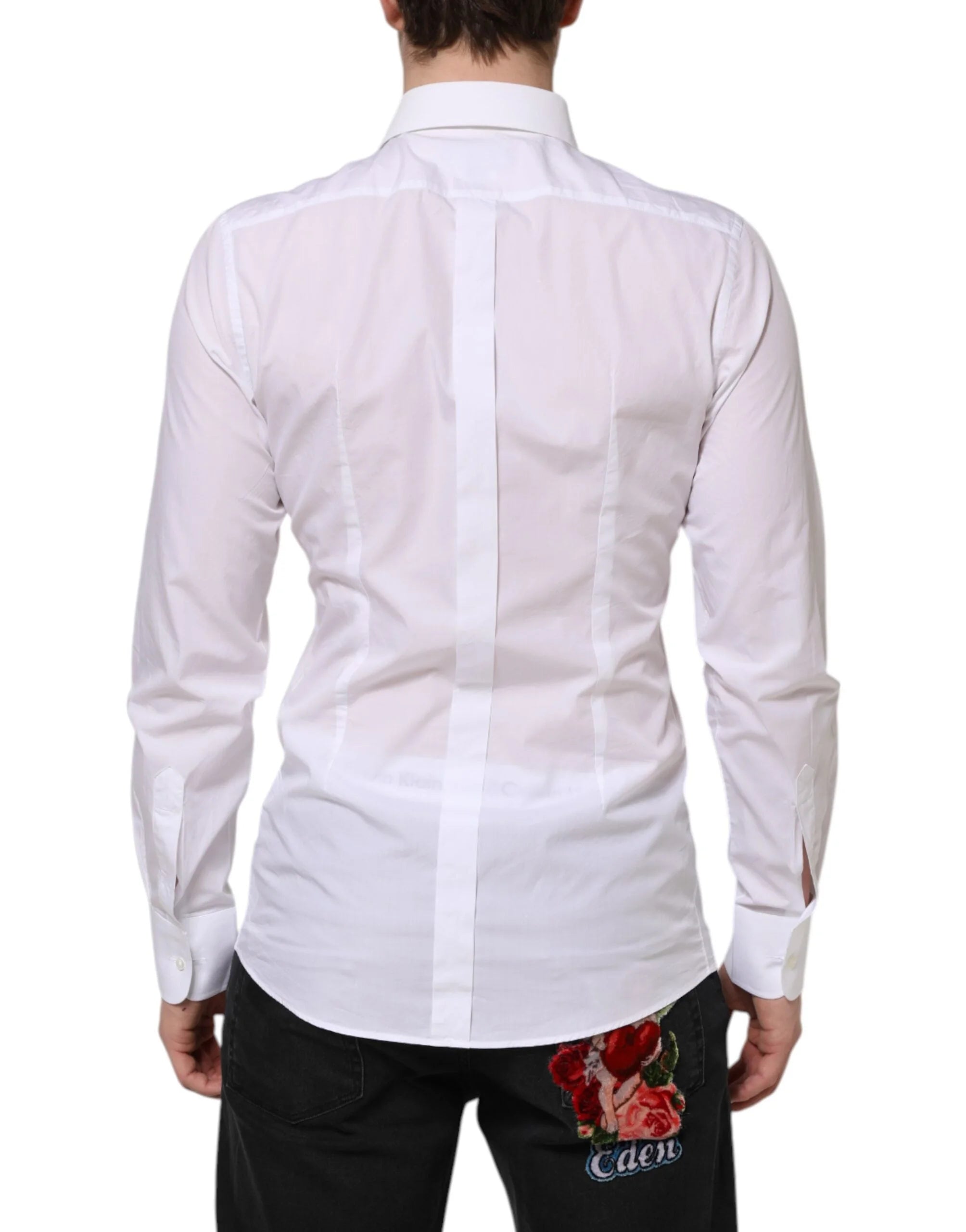 Dolce & Gabbana White Cotton GOLD Bib Poplin Formal Shirt - IT39 | S - Shirts