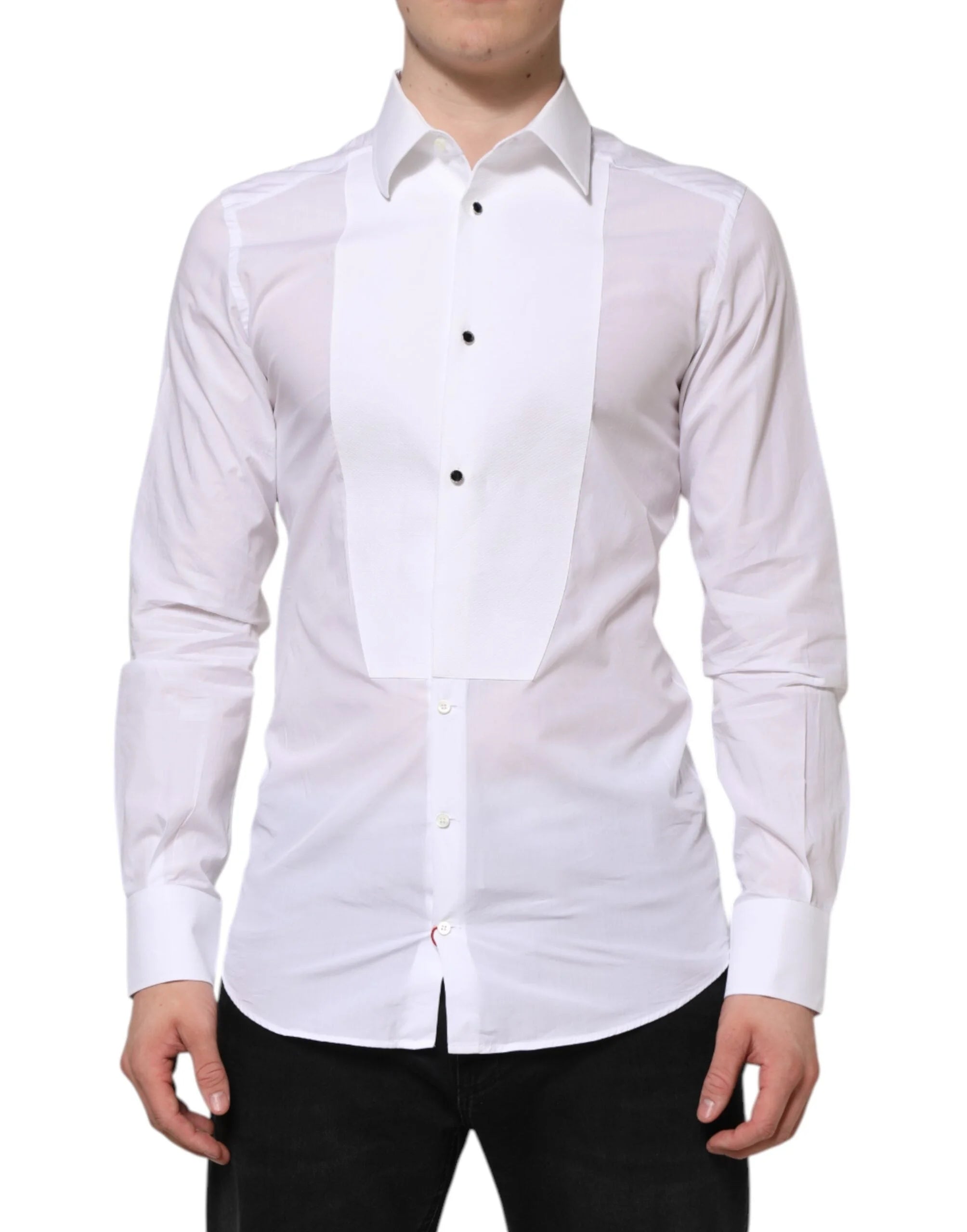 Dolce & Gabbana White Cotton GOLD Bib Poplin Formal Shirt - IT39 | S - Shirts