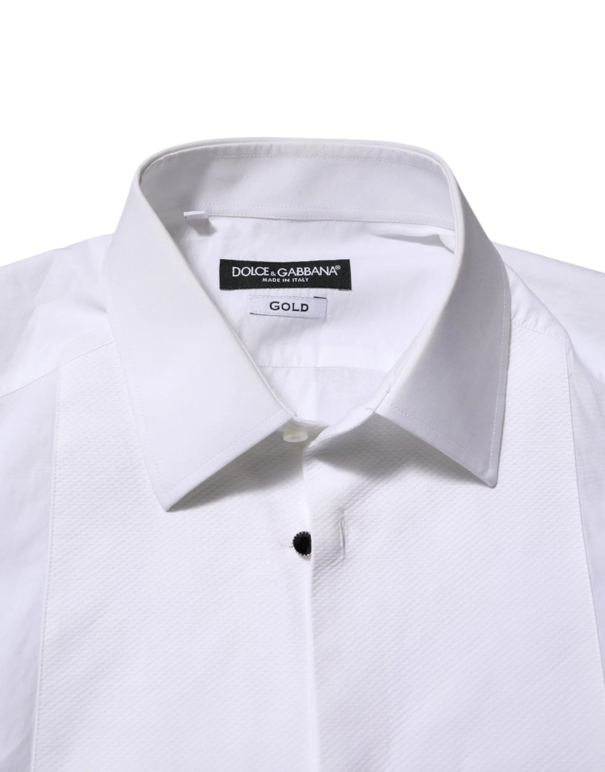 Dolce & Gabbana White Cotton GOLD Bib Poplin Formal Shirt - IT39 | S - Shirts