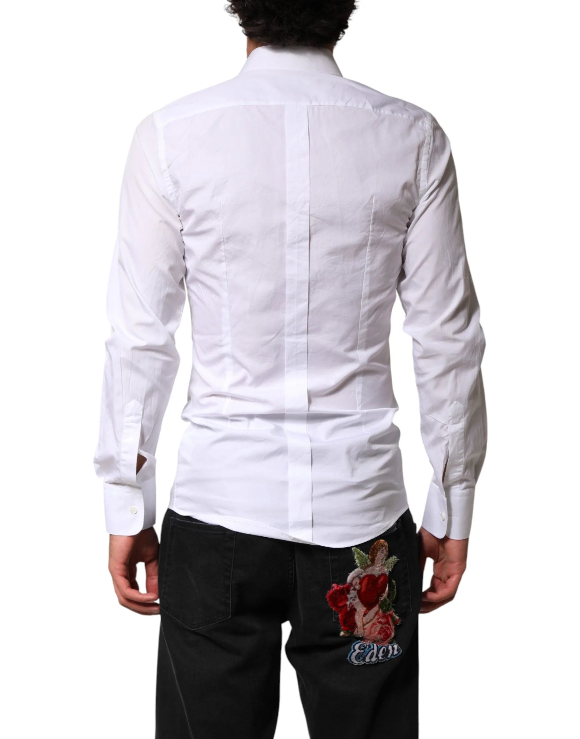 Dolce & Gabbana White Cotton GOLD Collared Dress Bib Formal Shirt - IT37 | XS