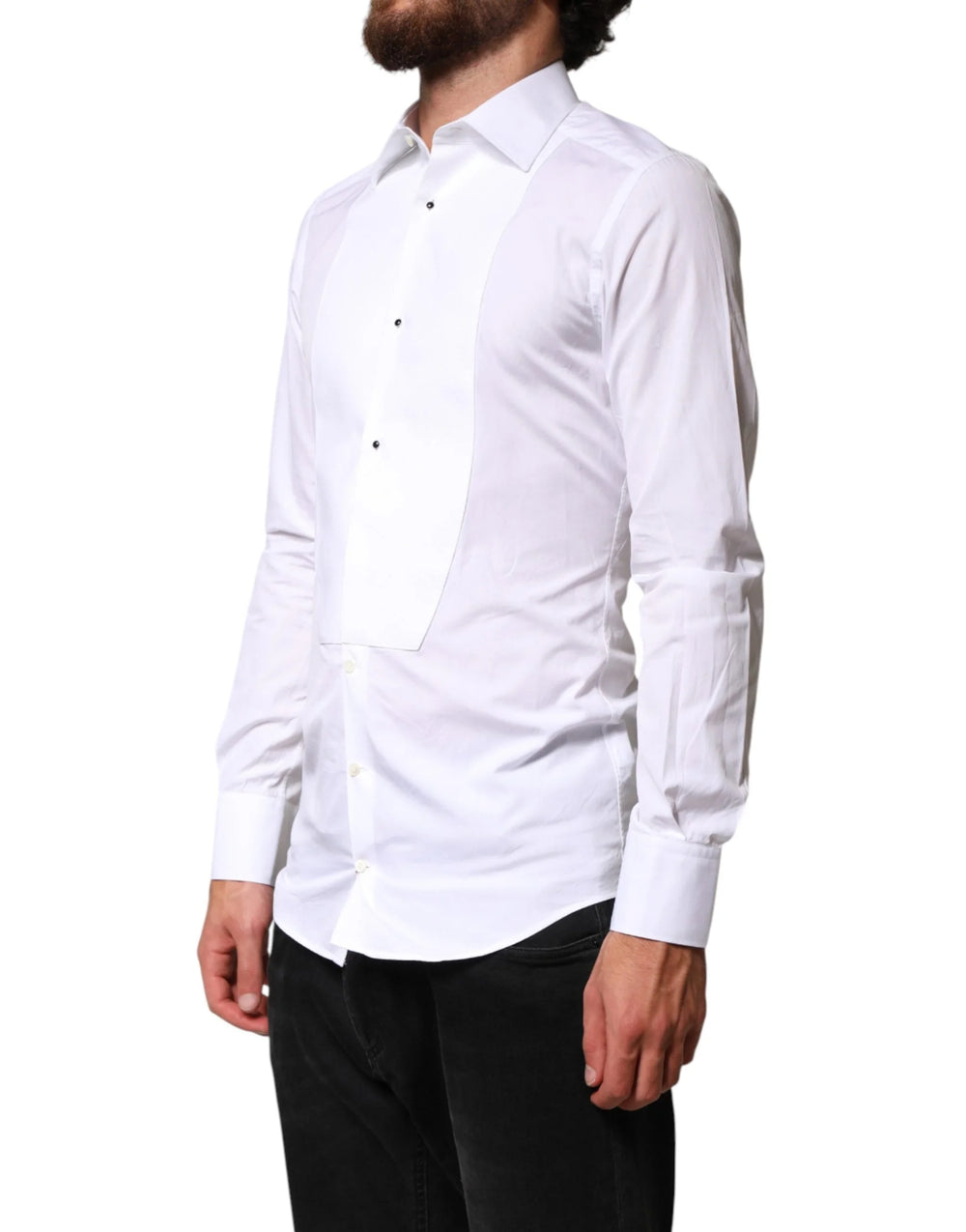 Dolce & Gabbana White Cotton GOLD Collared Dress Bib Formal Shirt - IT37 | XS