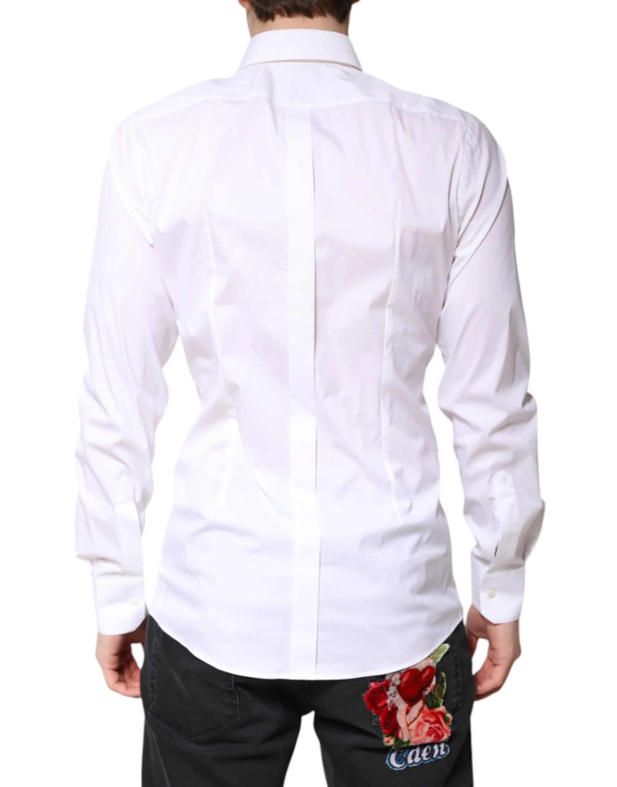 Dolce & Gabbana White Cotton GOLD Dress Formal Collared Shirt - IT39 | S - Shirts