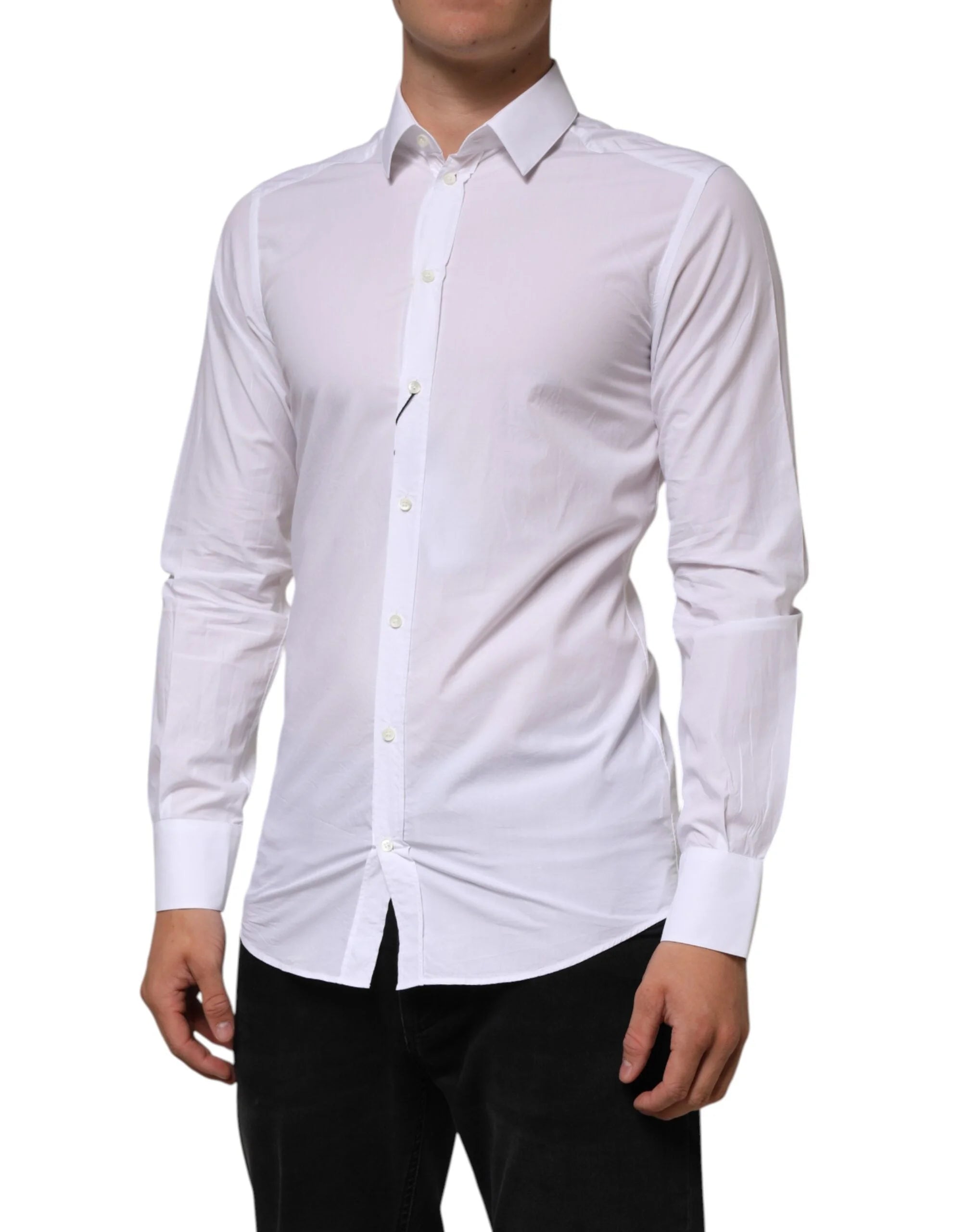 Dolce & Gabbana White Cotton GOLD Formal Men Longsleeves Shirt - IT39 | S