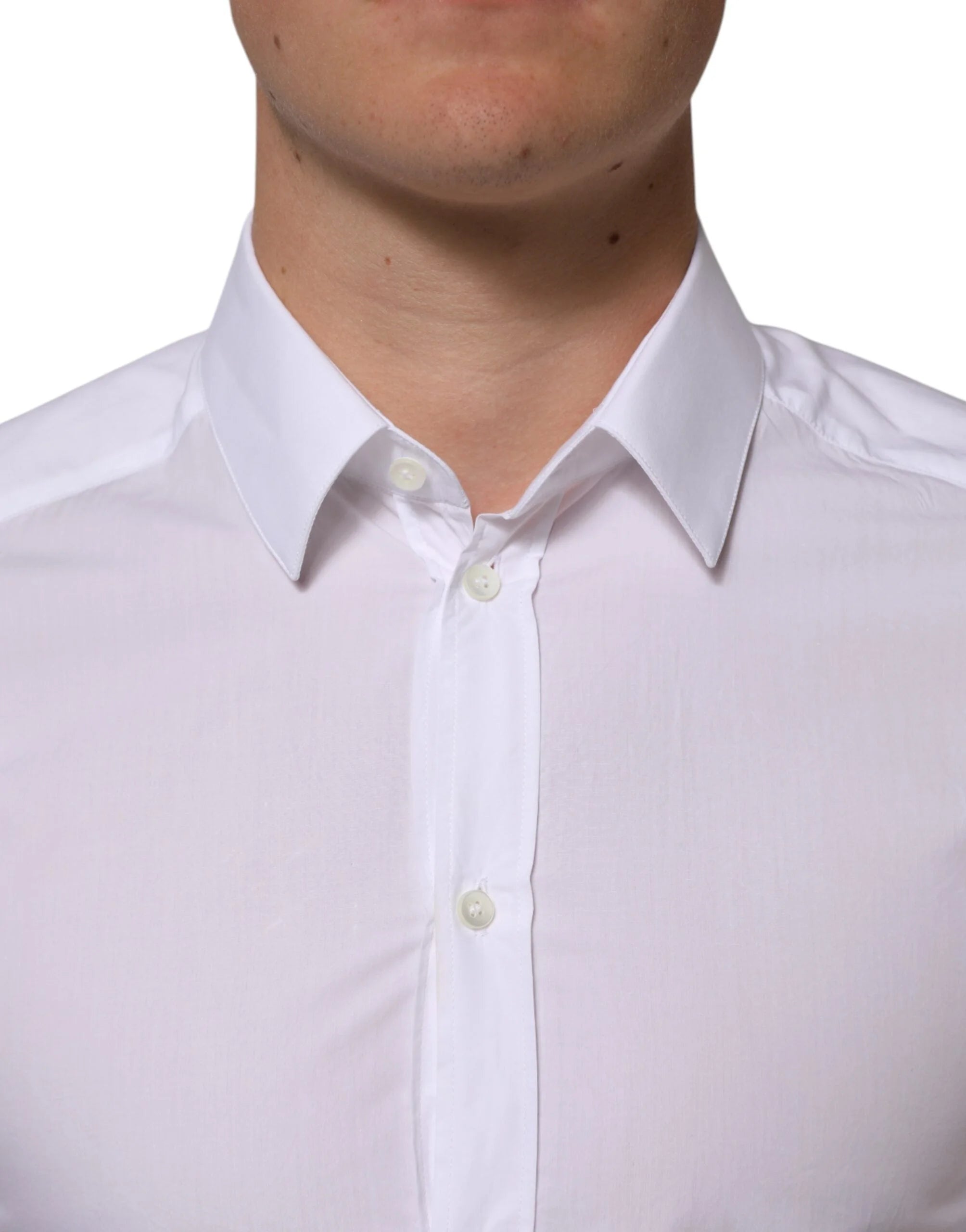Dolce & Gabbana White Cotton GOLD Formal Men Longsleeves Shirt - IT39 | S