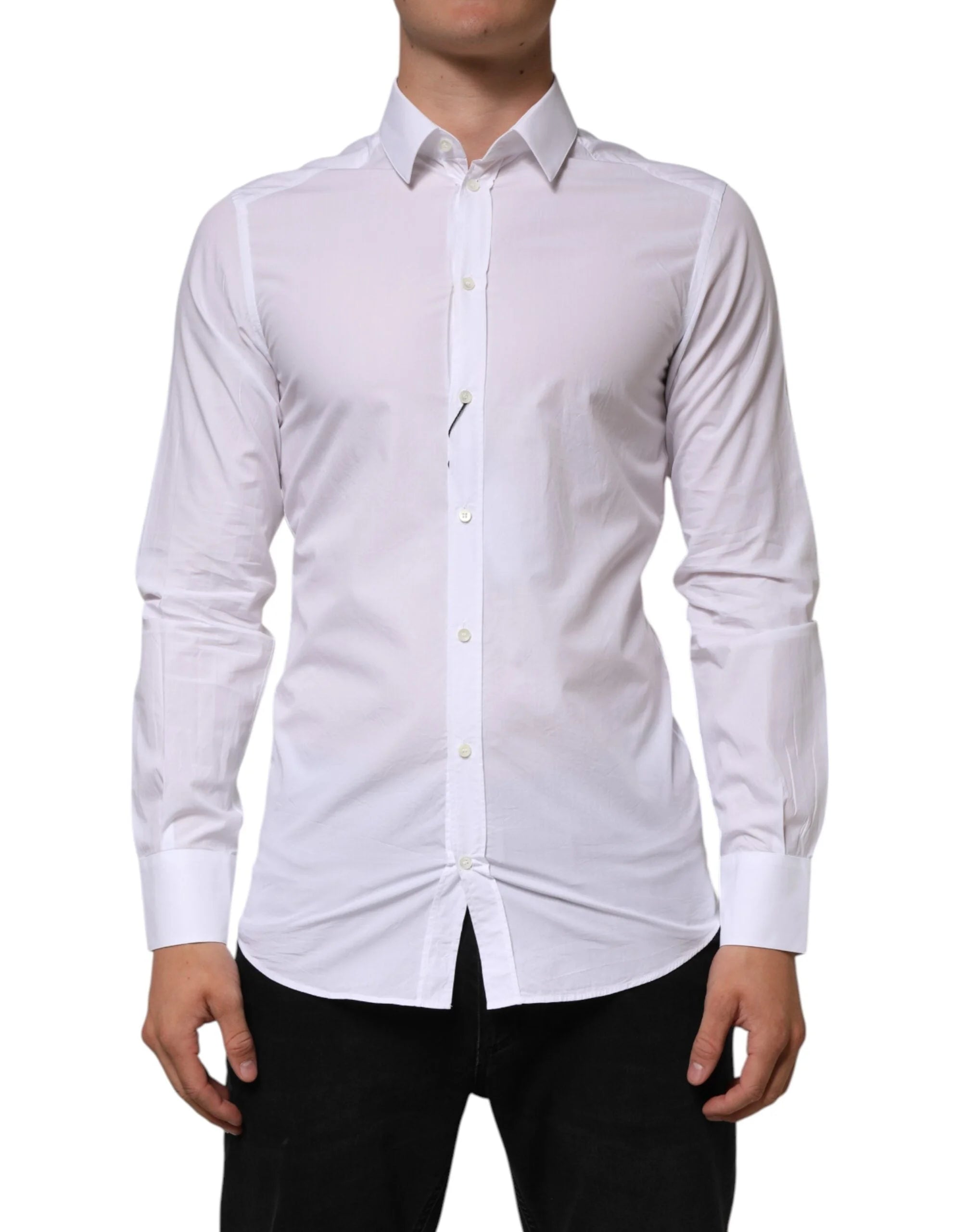 Dolce & Gabbana White Cotton GOLD Formal Men Longsleeves Shirt - IT39 | S - Shirts