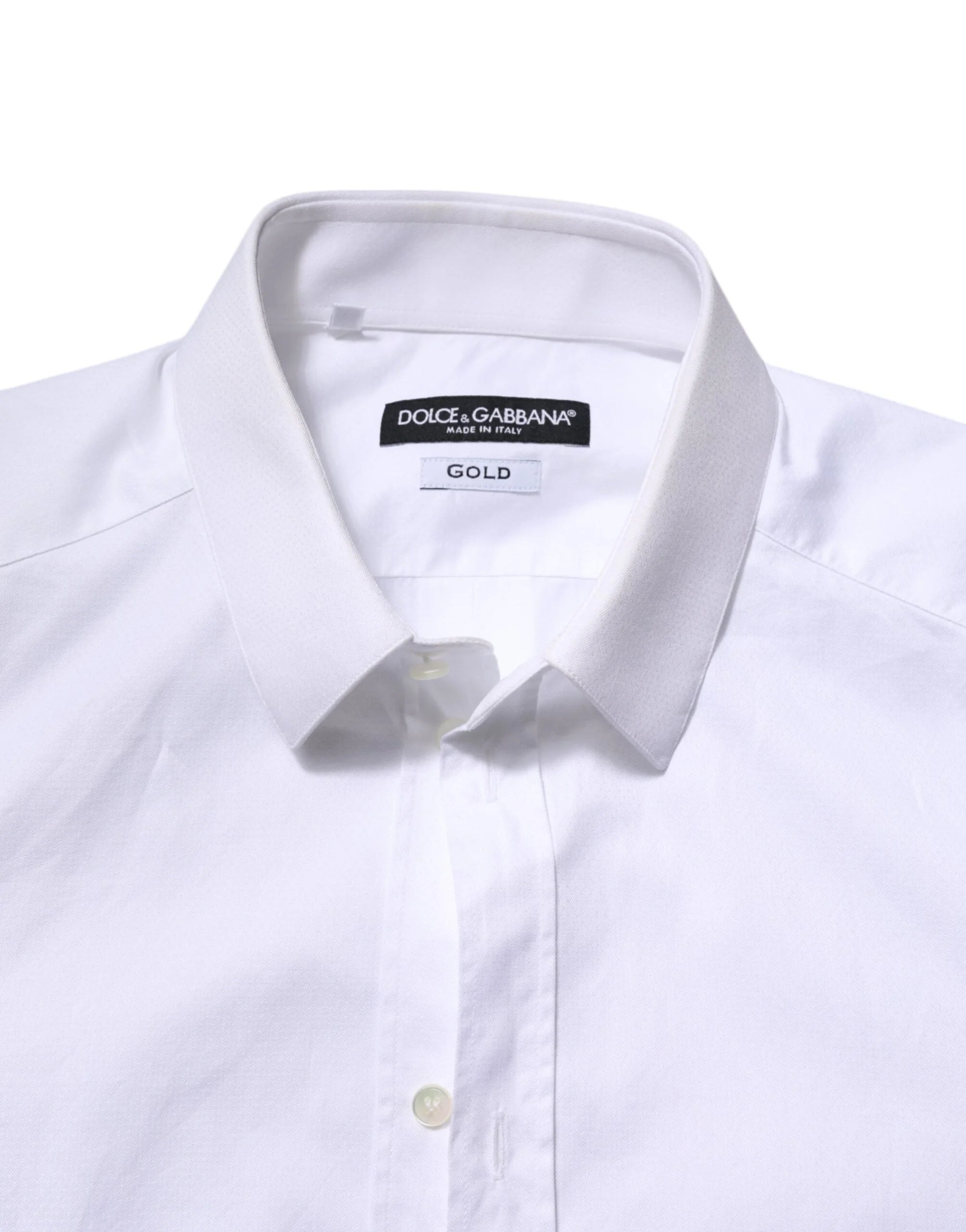 Dolce & Gabbana White Cotton GOLD Long Sleeve Men Dress Shirt - IT39 | S - Shirts