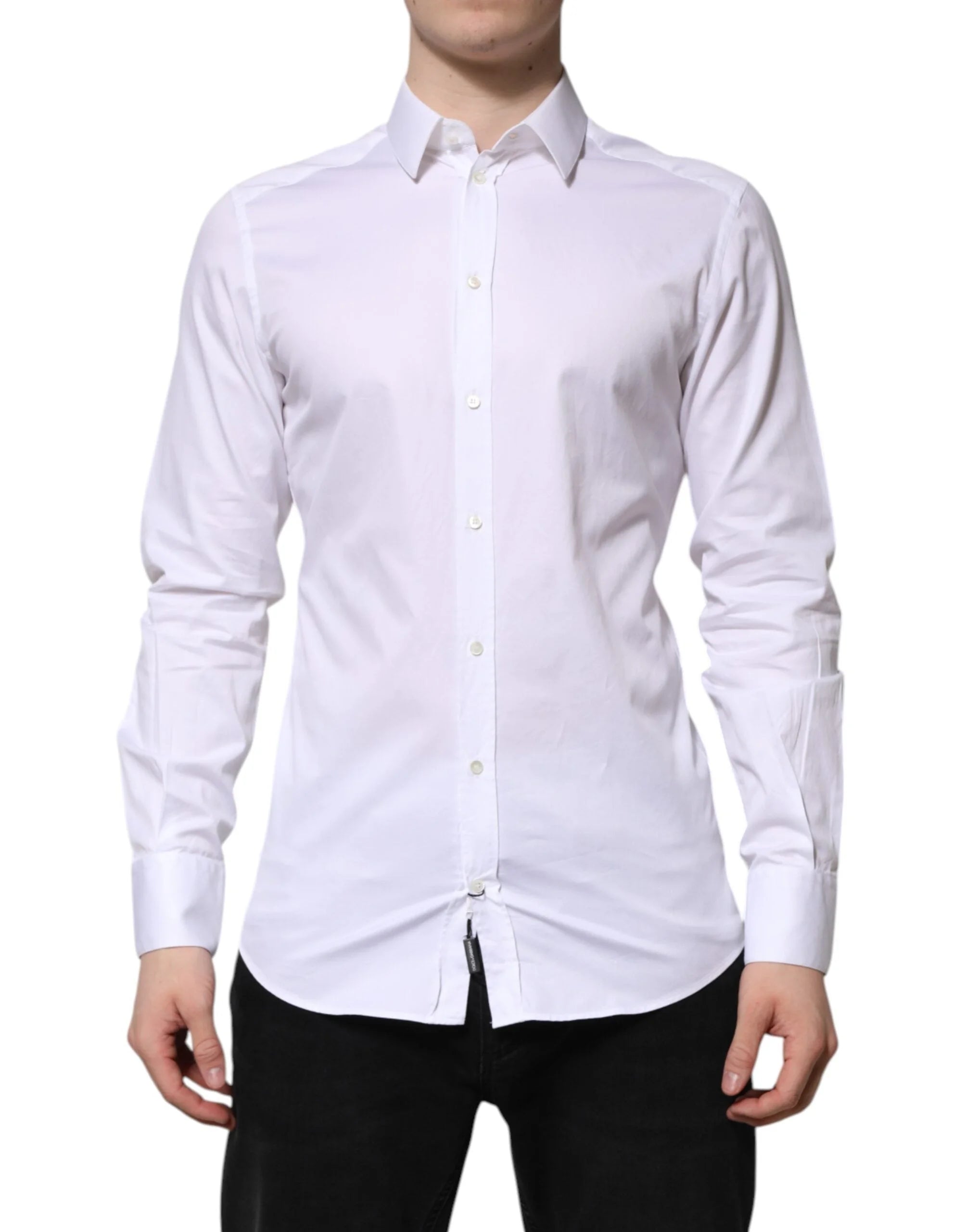 Dolce & Gabbana White Cotton GOLD Long Sleeve Men Dress Shirt - IT39 | S - Shirts