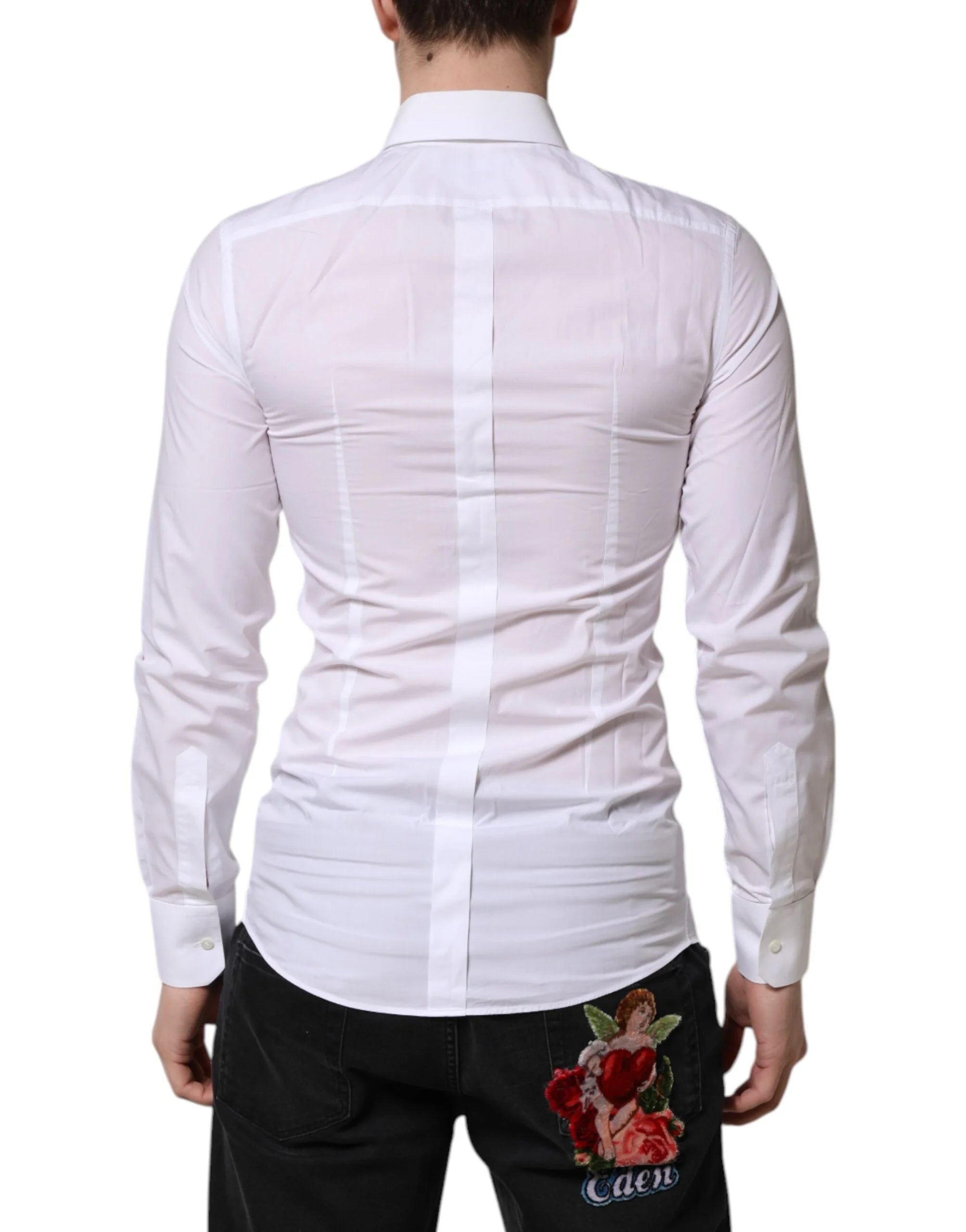 Dolce & Gabbana White Cotton GOLD Long Sleeve Men Dress Shirt - IT39 | S - Shirts