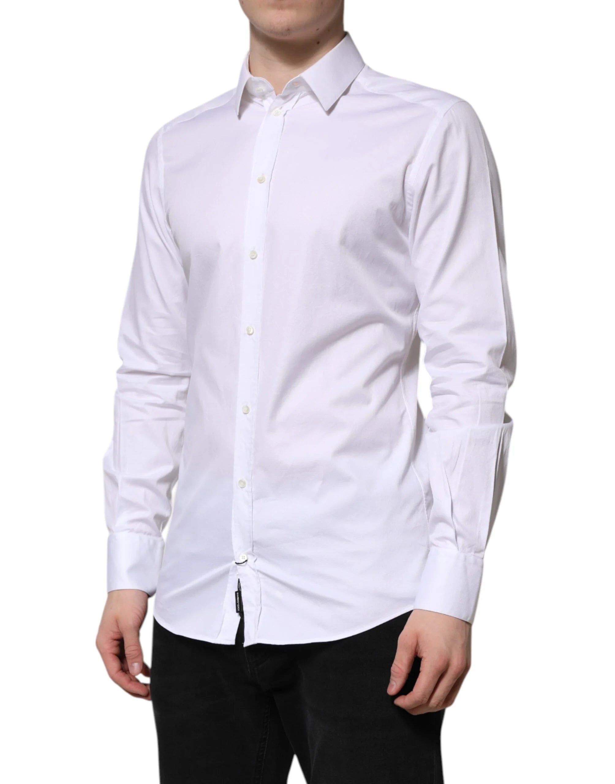 Dolce & Gabbana White Cotton GOLD Long Sleeve Men Dress Shirt - IT39 | S - Shirts