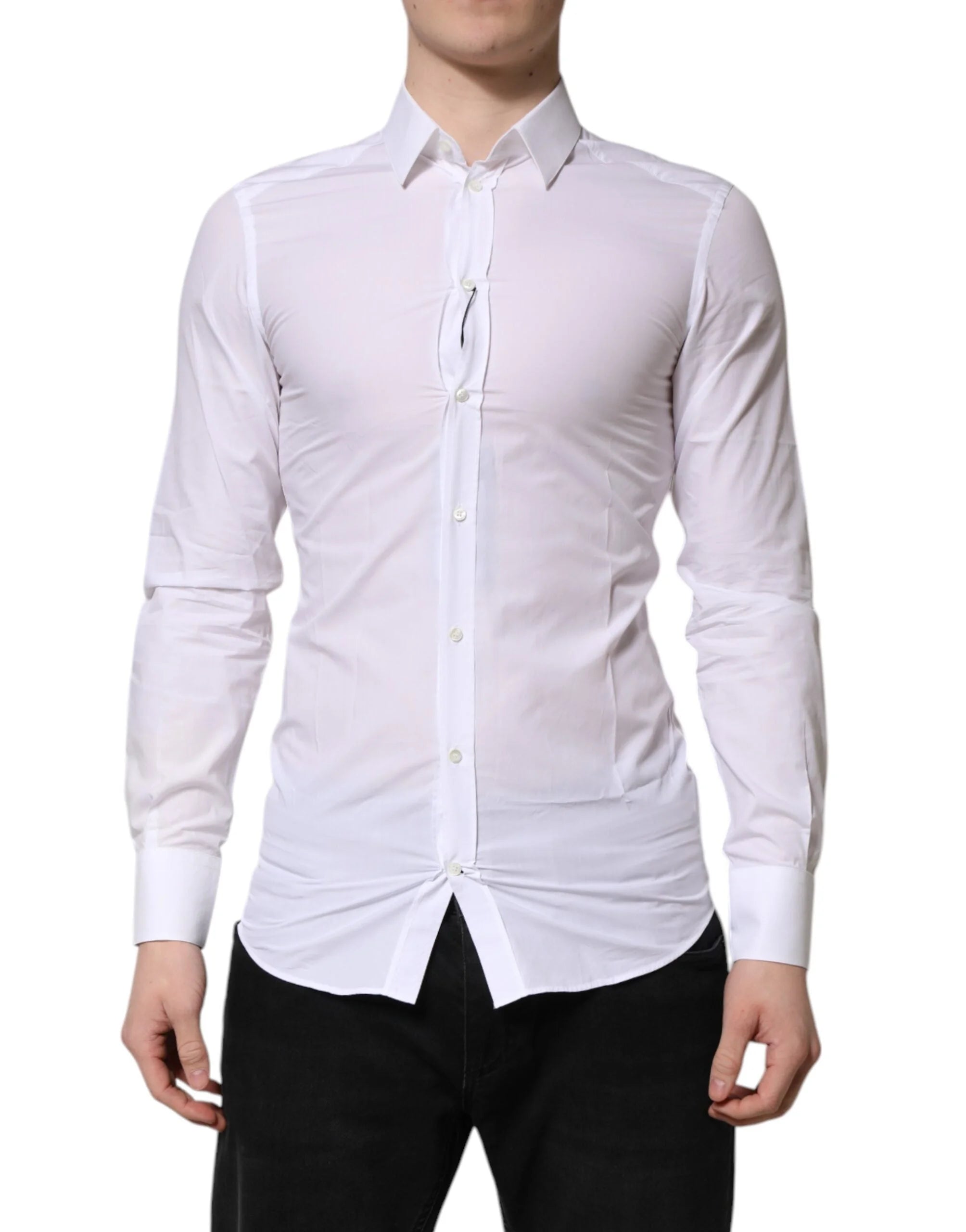 Dolce & Gabbana White Cotton GOLD Long Sleeve Men Dress Shirt - IT39 | S - Shirts