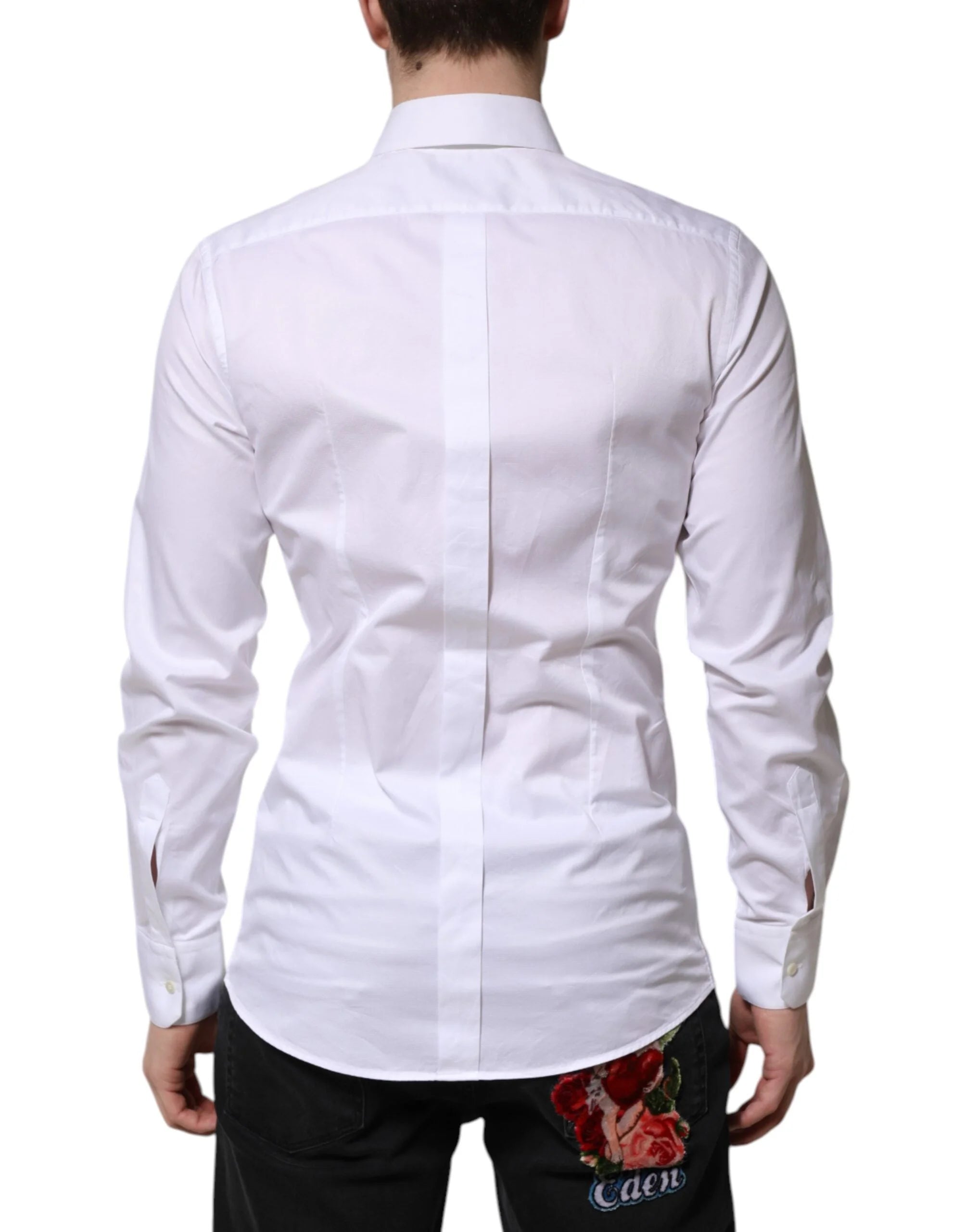 Dolce & Gabbana White Cotton GOLD Long Sleeve Men Dress Shirt - IT39 | S - Shirts