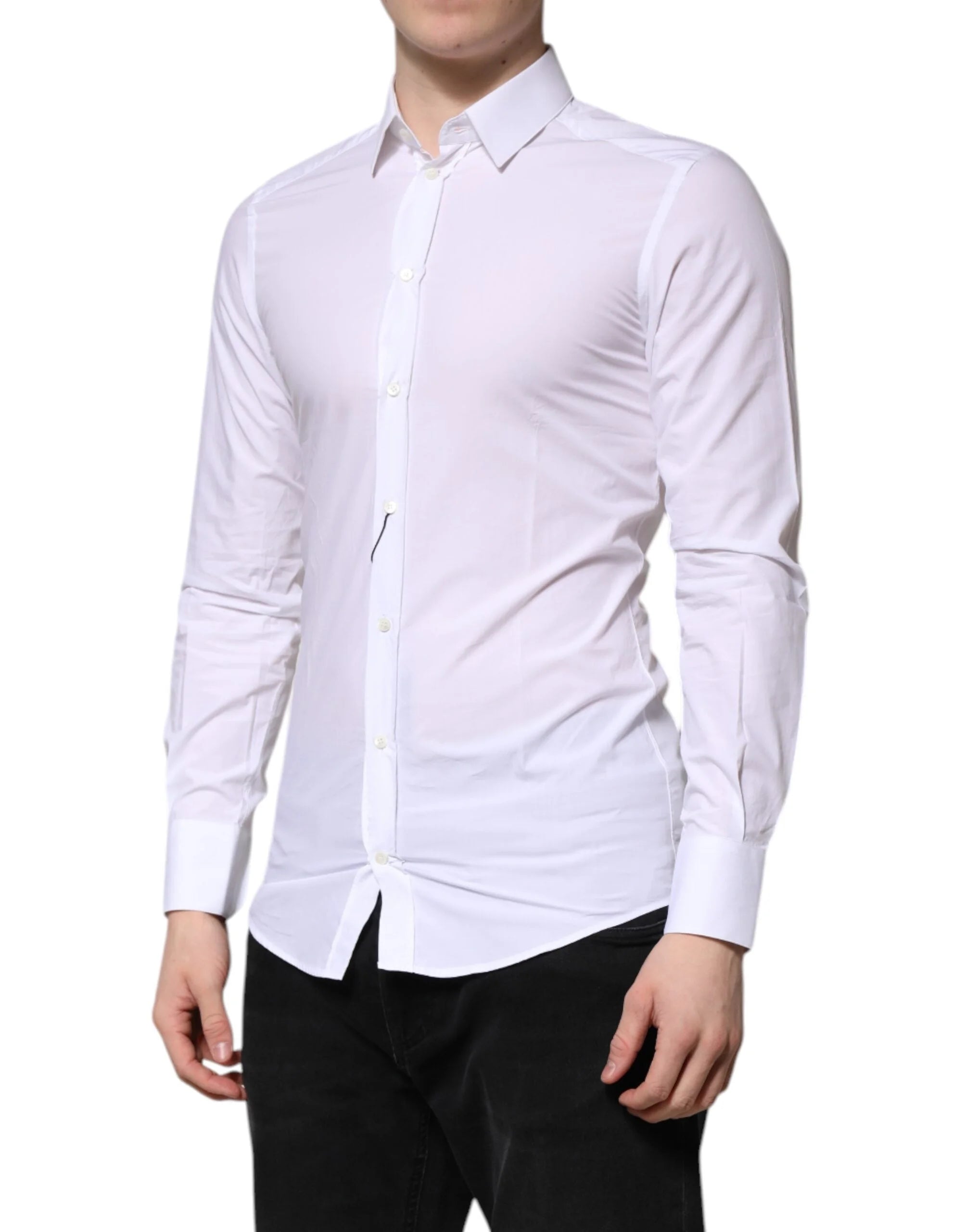 Dolce & Gabbana White Cotton GOLD Long Sleeves Dress Shirt - IT40 | M