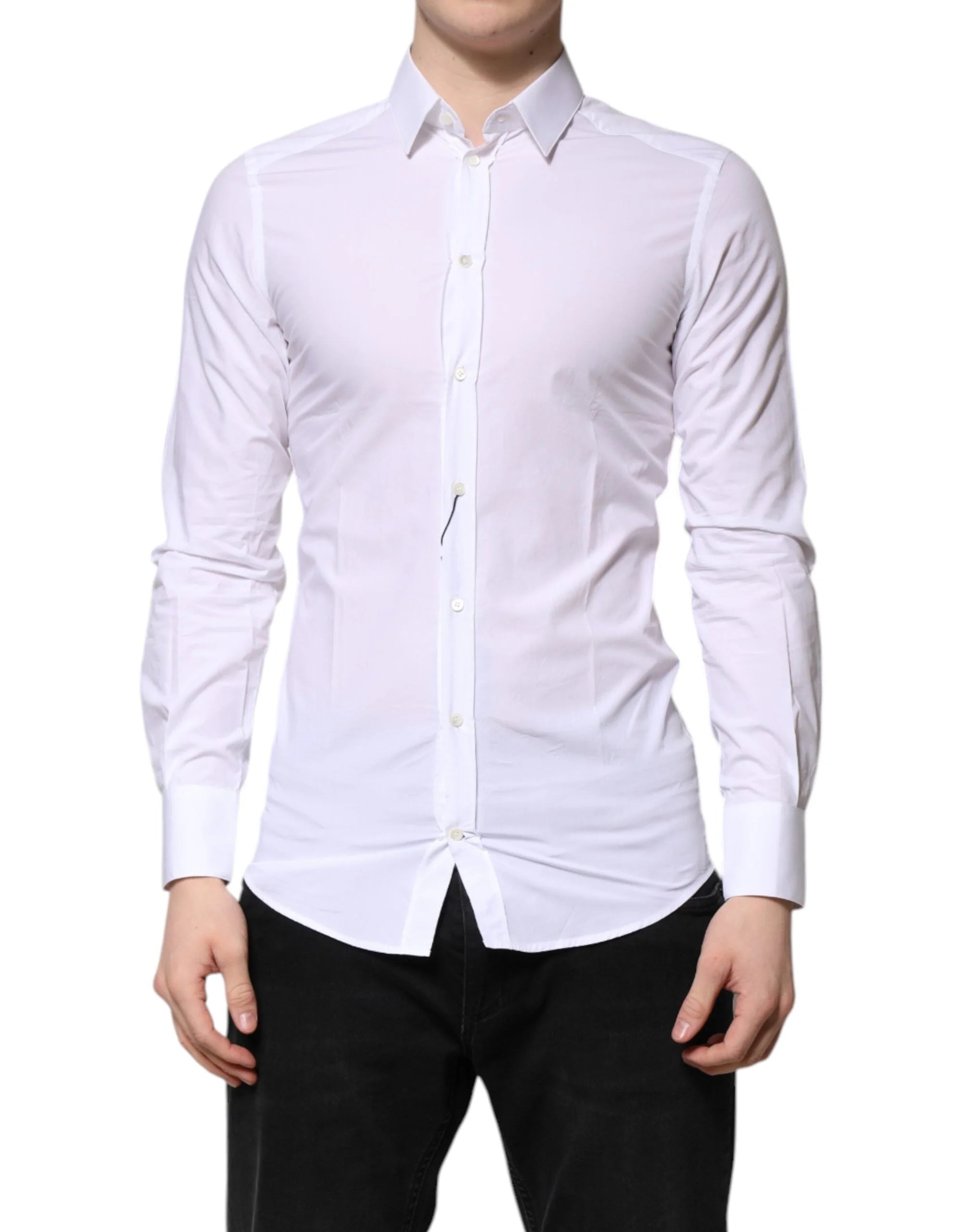 Dolce & Gabbana White Cotton GOLD Long Sleeves Dress Shirt - IT40 | M