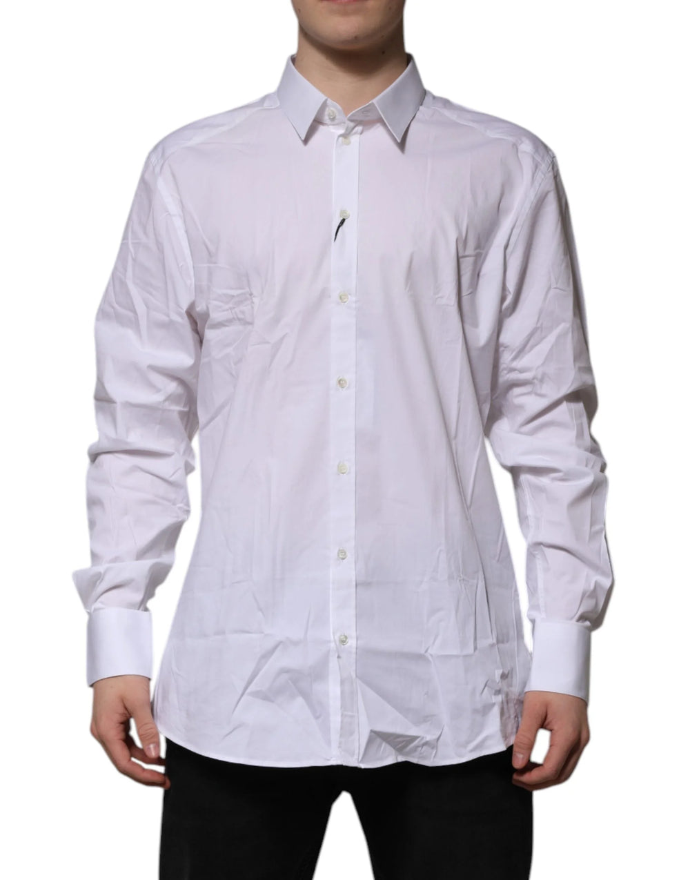 Dolce & Gabbana White Cotton GOLD Long Sleeves Dress Shirt - IT43 | 2XL - Shirts