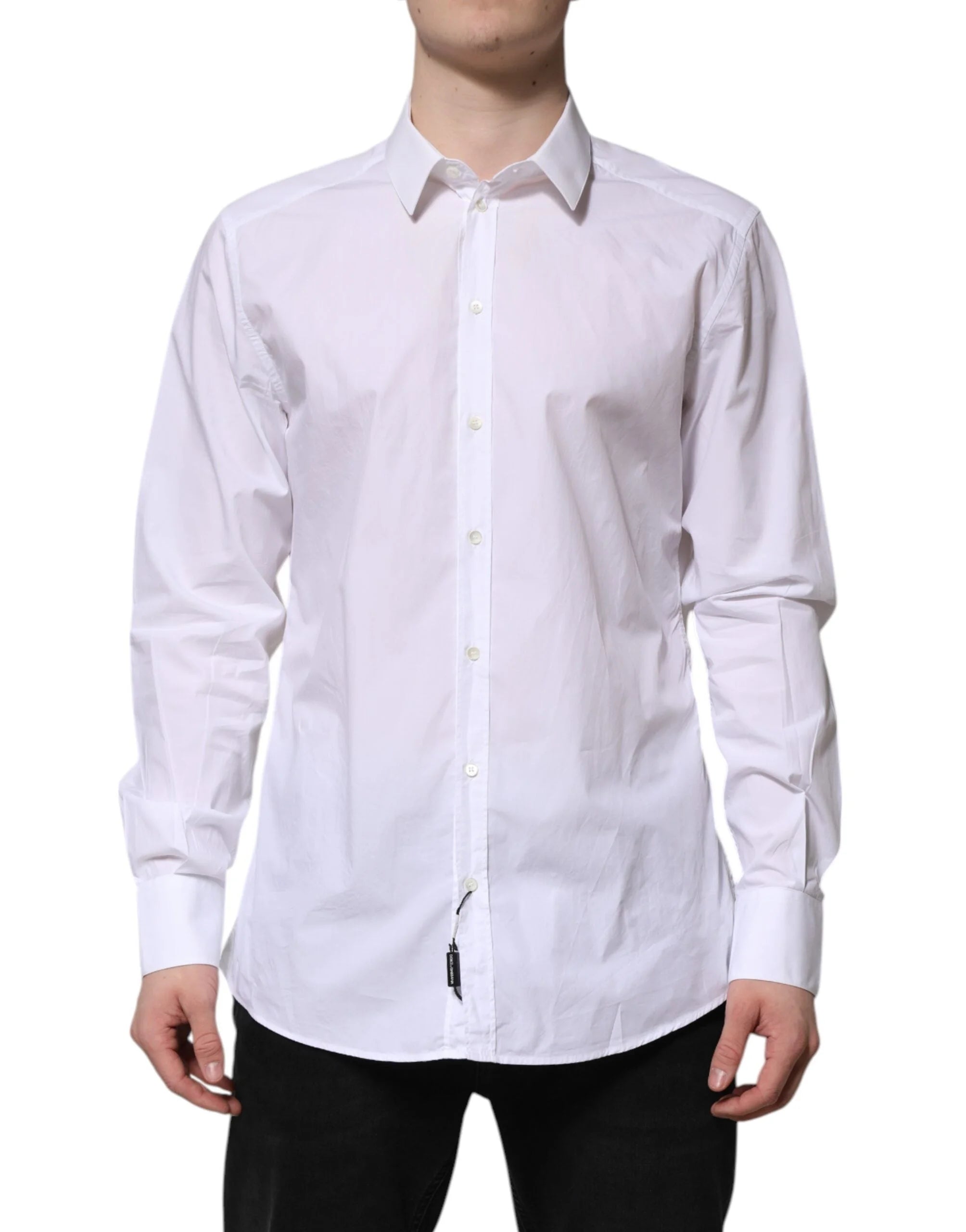 Dolce & Gabbana White Cotton GOLD Long Sleeves Dress Shirt - IT43 | 2XL - Shirts