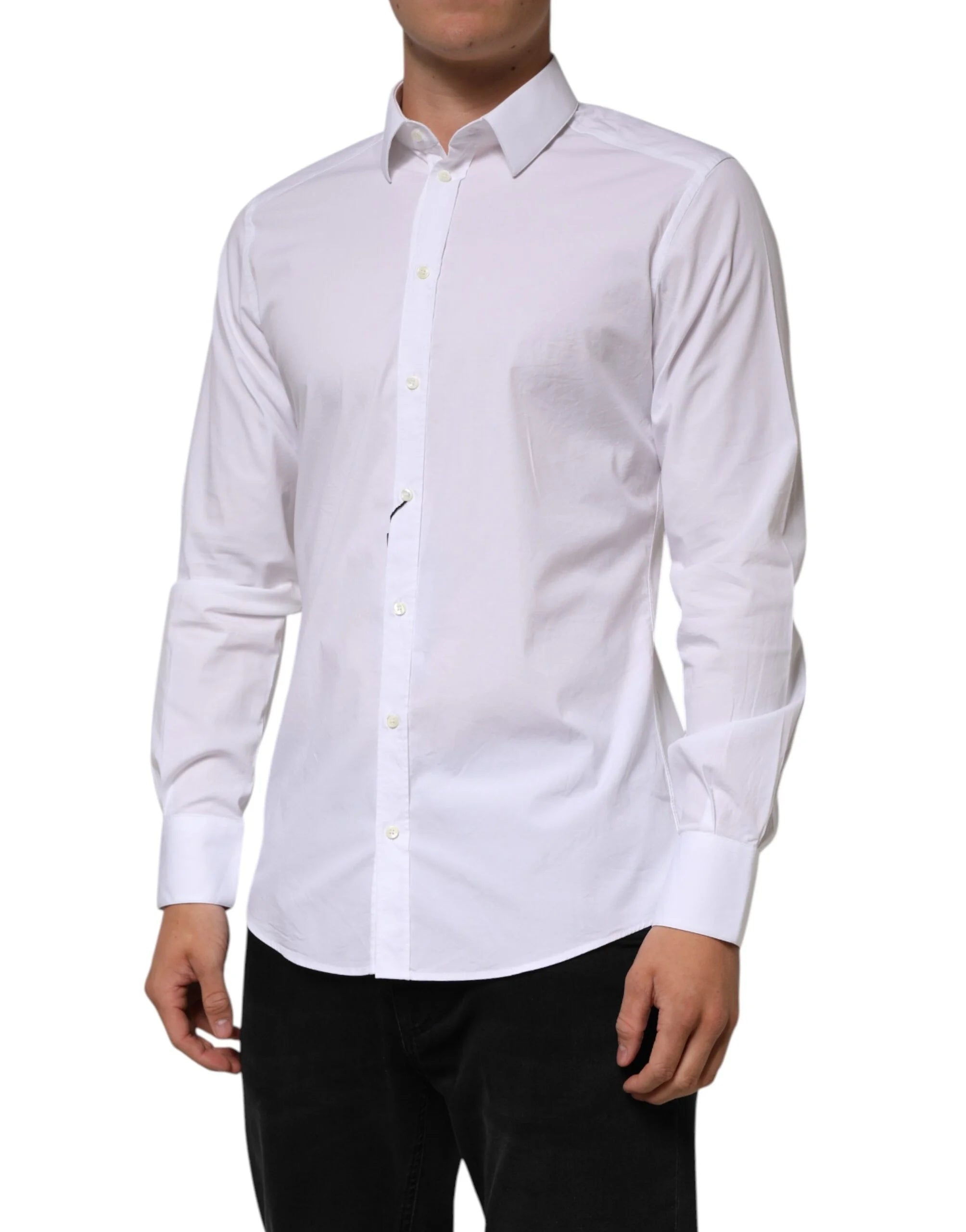 Dolce & Gabbana White Cotton GOLD Long Sleeves Formal Men Shirt - Shirts
