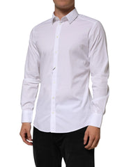 Dolce & Gabbana White Cotton GOLD Long Sleeves Formal Men Shirt - Shirts