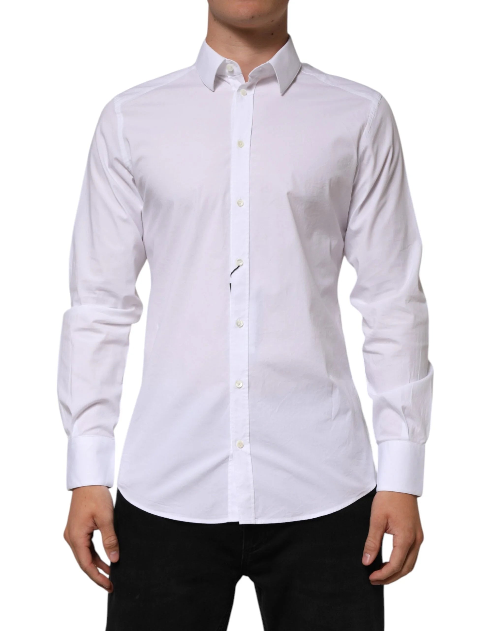 Dolce & Gabbana White Cotton GOLD Long Sleeves Formal Men Shirt - Shirts