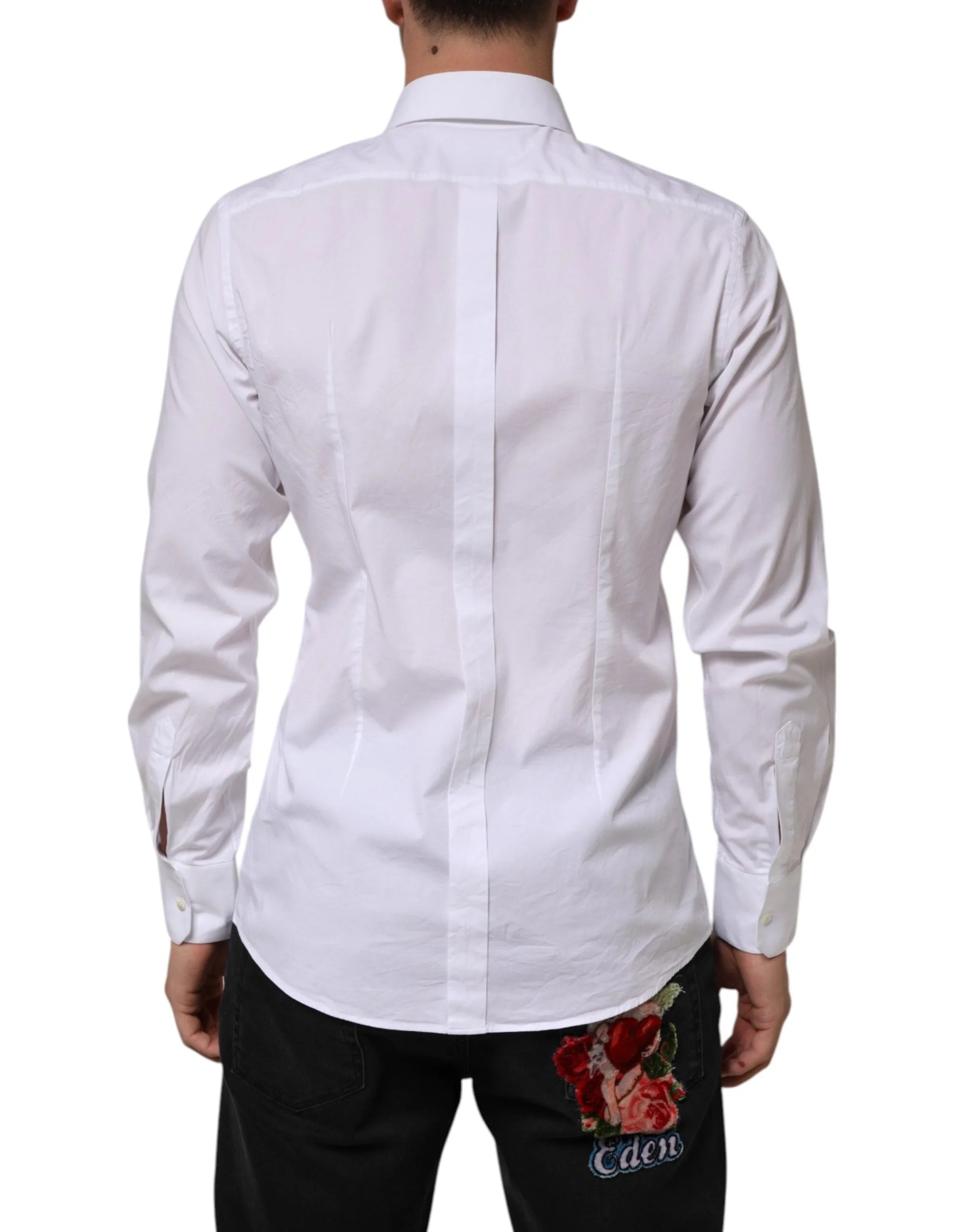 Dolce & Gabbana White Cotton GOLD Long Sleeves Formal Men Shirt - Shirts