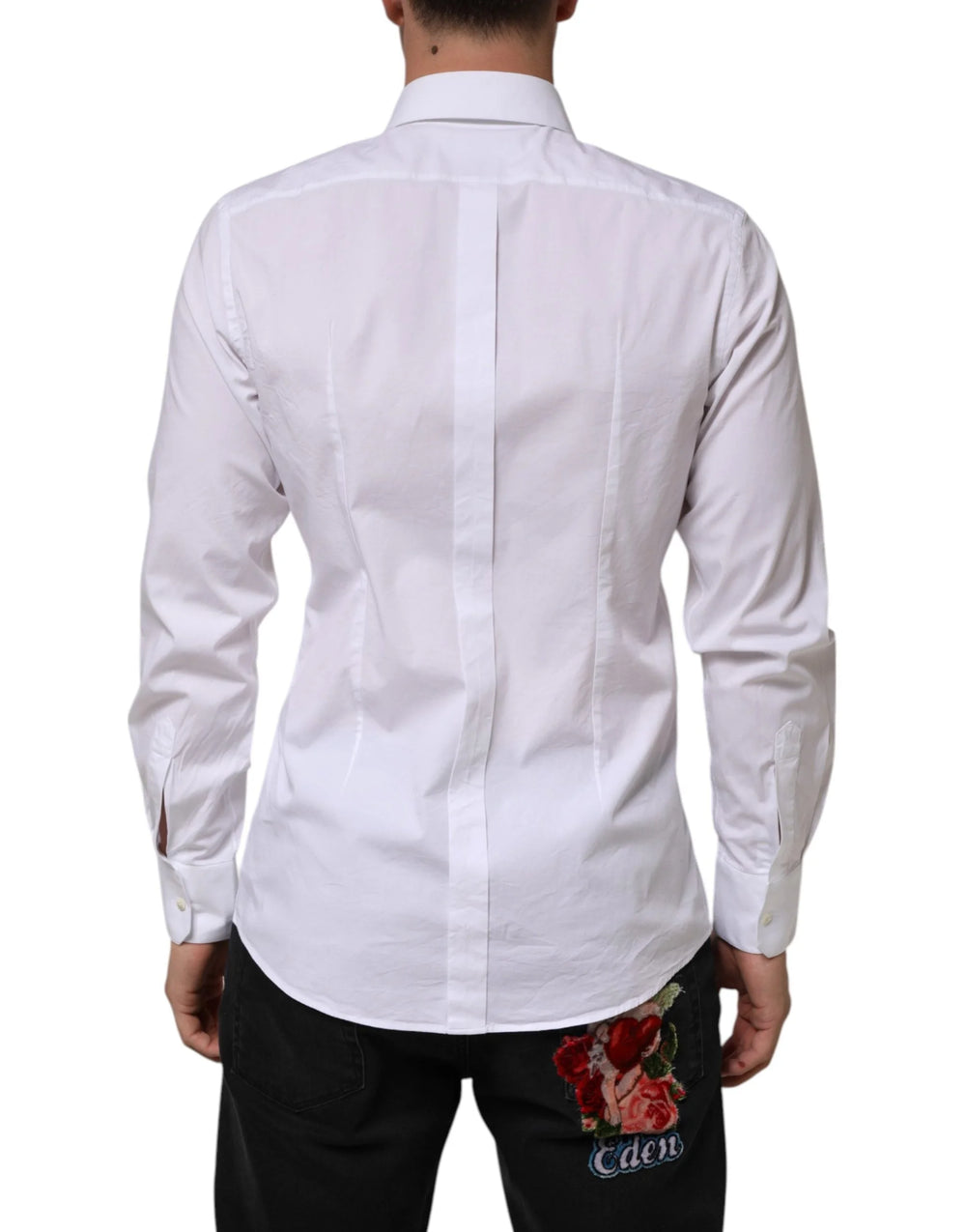 Dolce & Gabbana White Cotton GOLD Long Sleeves Formal Men Shirt - Shirts