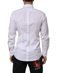 Dolce & Gabbana White Cotton GOLD Long Sleeves Formal Men Shirt - Shirts