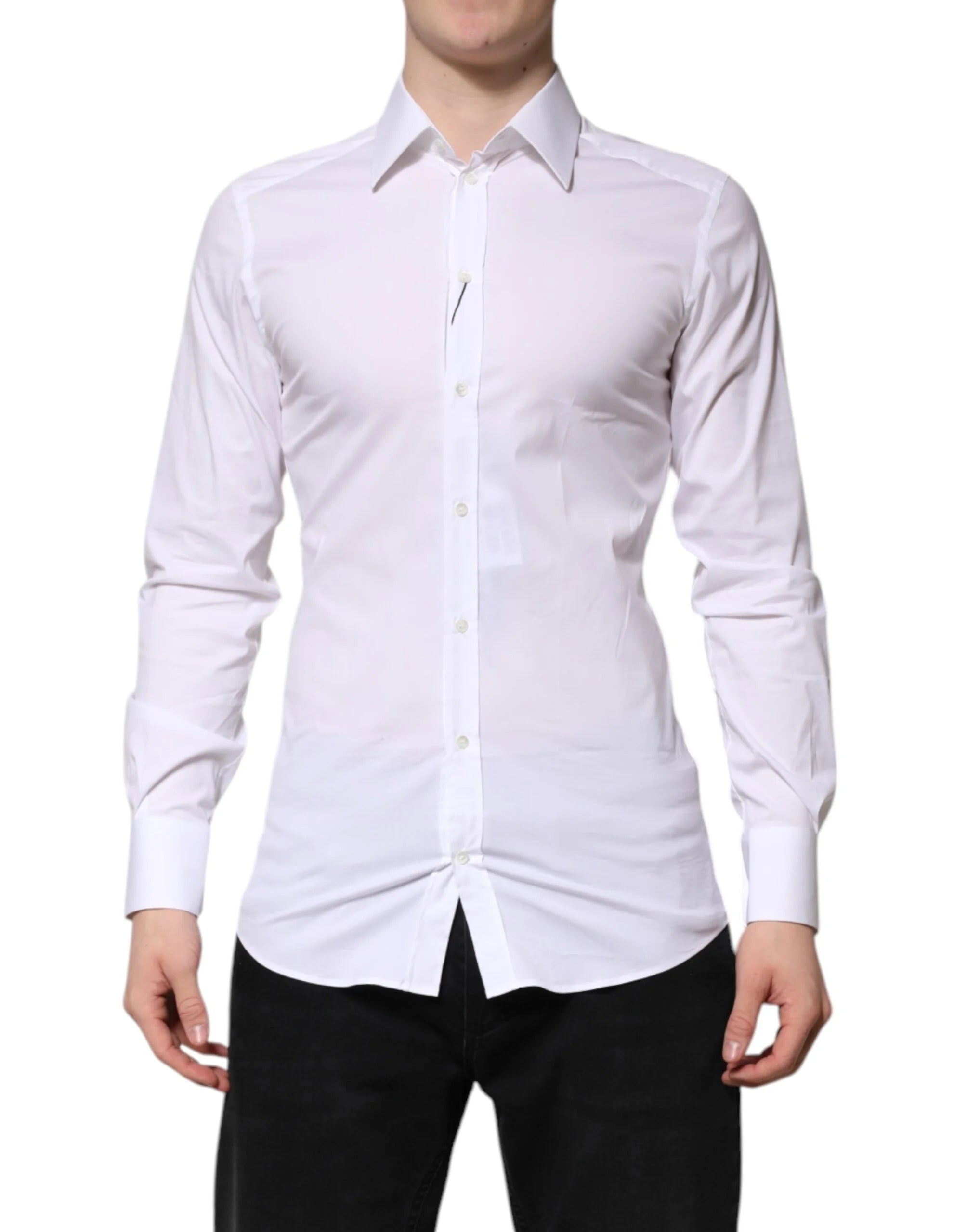 Dolce & Gabbana White Cotton GOLD Long Sleeves Formal Shirt - IT38 | XS - Shirts