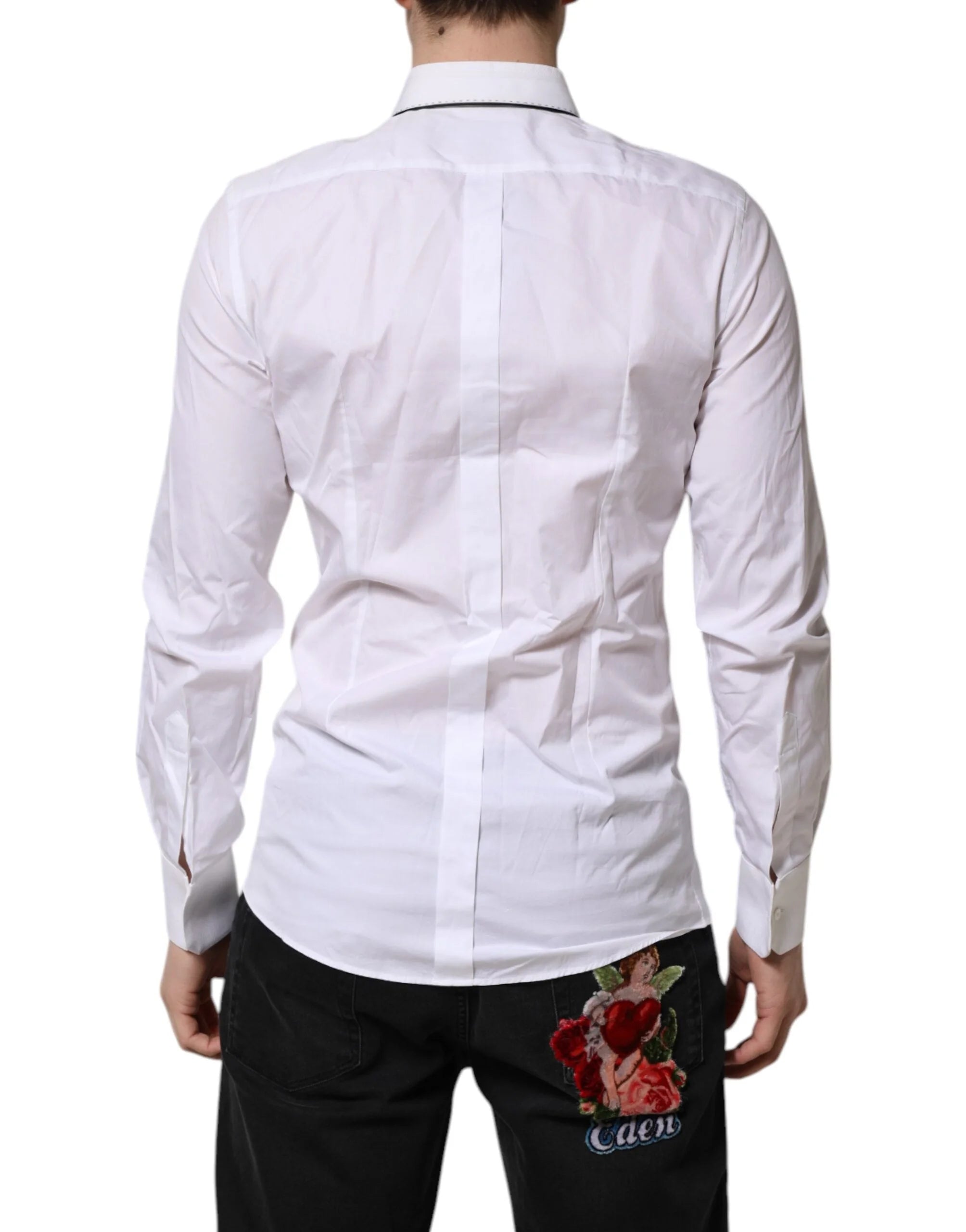 Dolce & Gabbana White Cotton GOLD Long Sleeves Formal Shirt - IT39 | S - Shirts