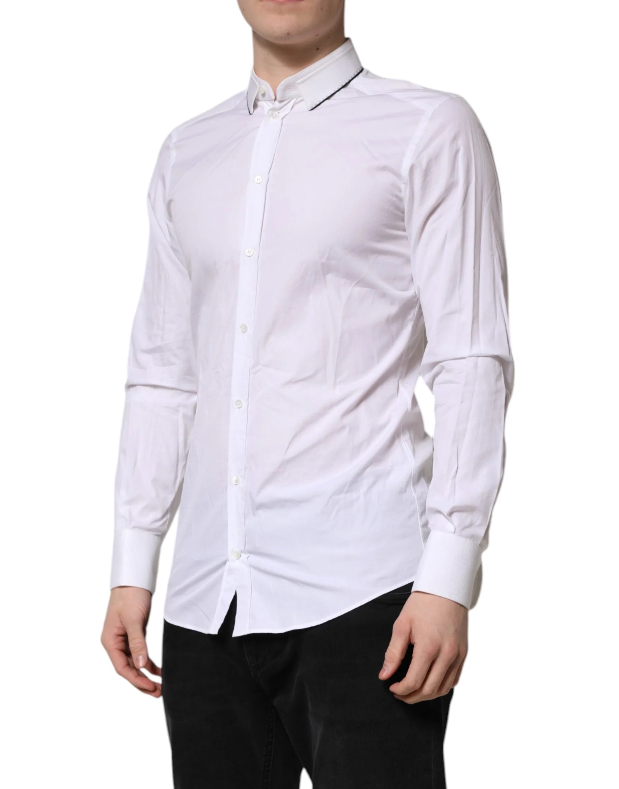 Dolce & Gabbana White Cotton GOLD Long Sleeves Formal Shirt - IT39 | S - Shirts