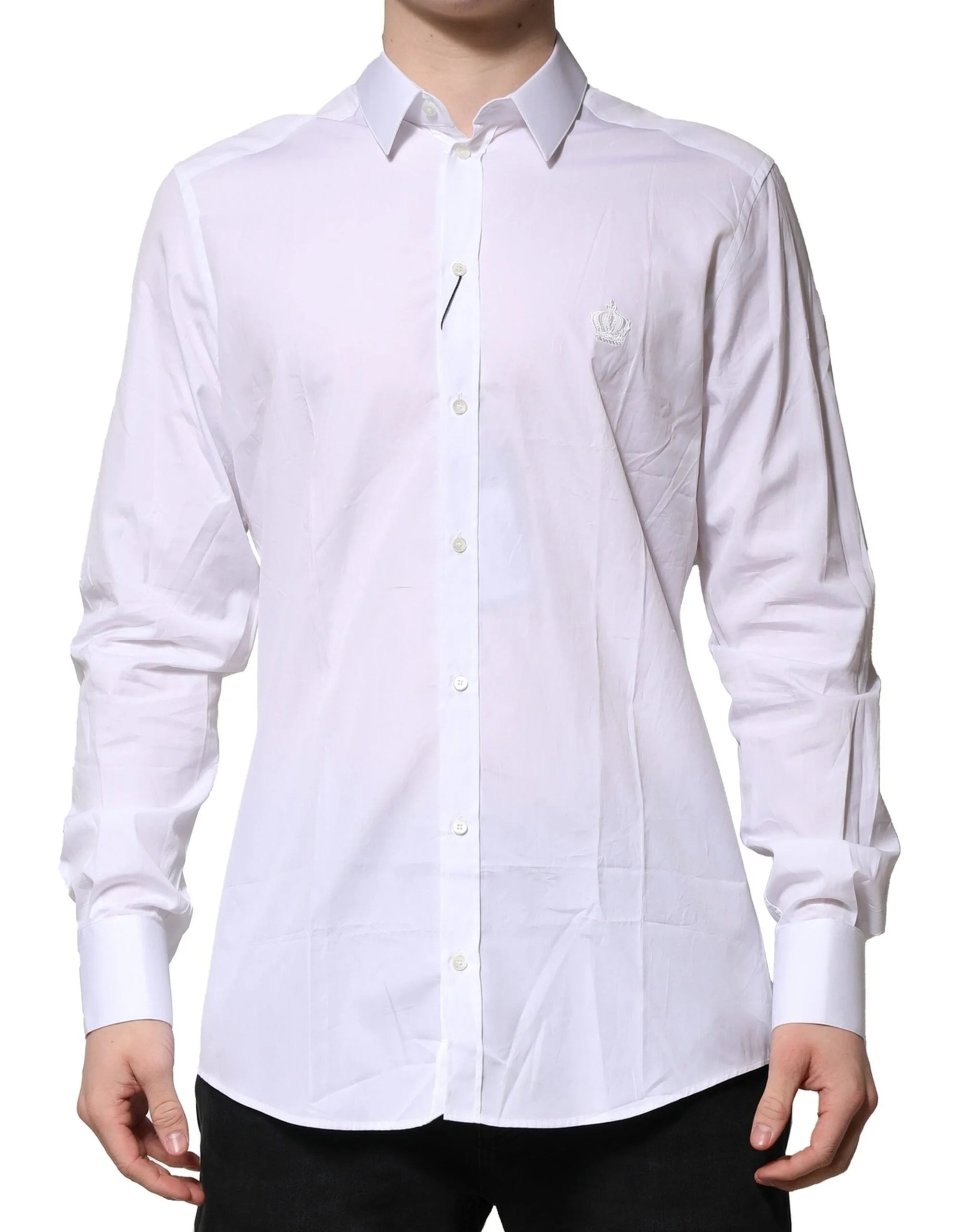 Dolce & Gabbana White Cotton GOLD Long Sleeves Formal Shirt - IT39 | S - Shirts