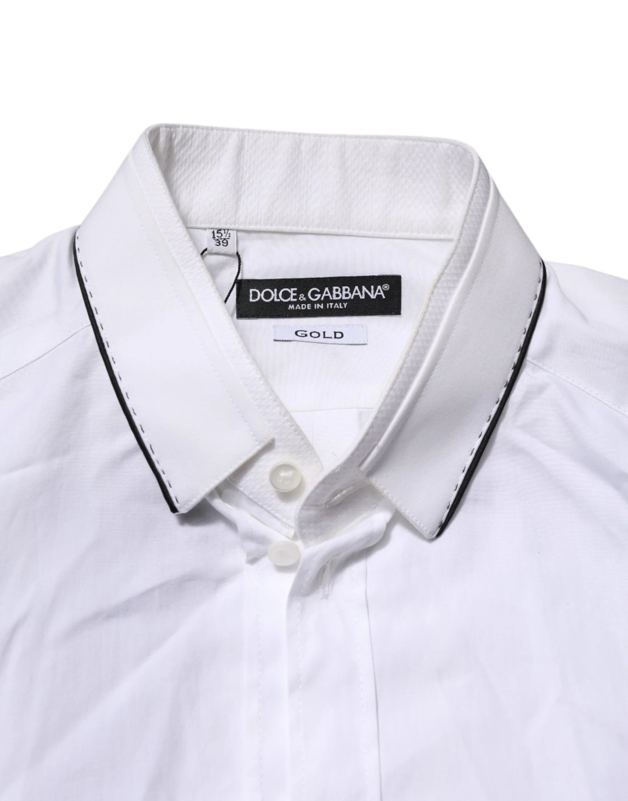 Dolce & Gabbana White Cotton GOLD Long Sleeves Formal Shirt - IT39 | S - Shirts