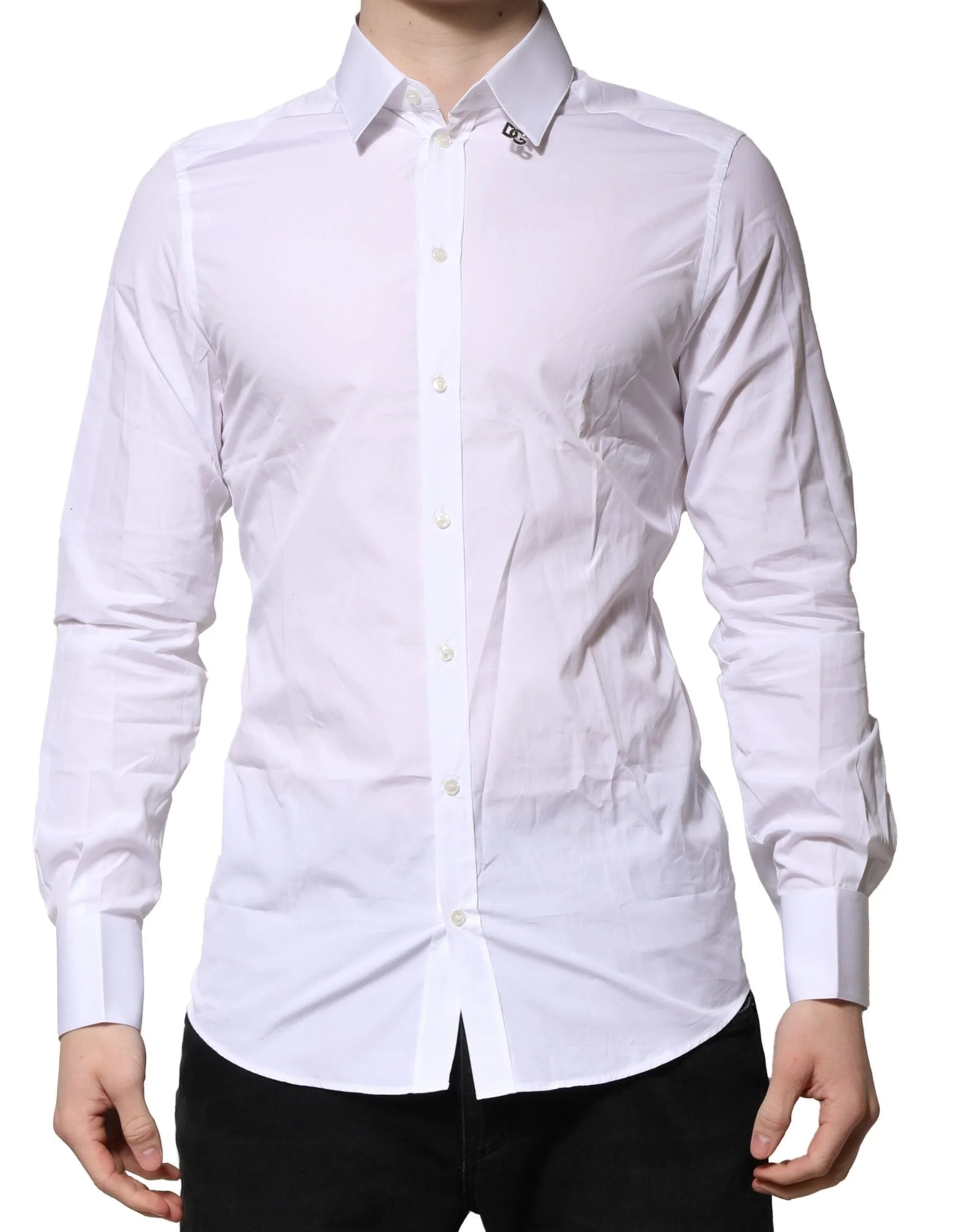 Dolce & Gabbana White Cotton GOLD Long Sleeves Formal Shirt - IT39 | S