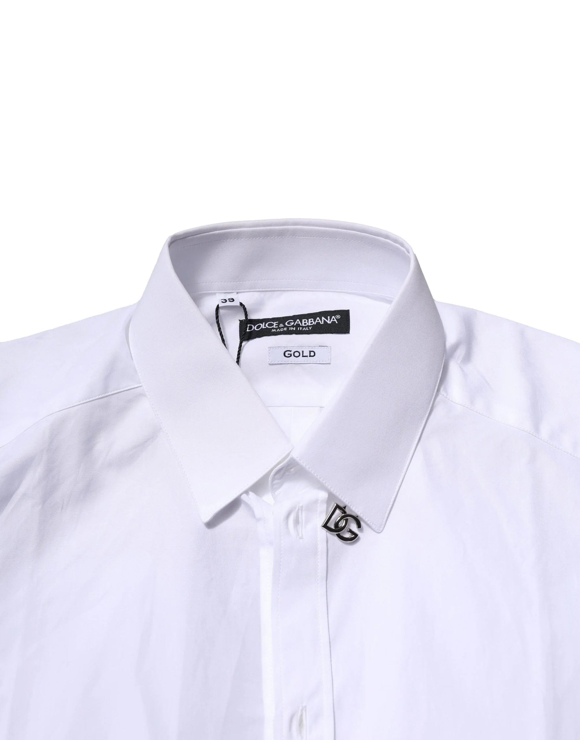 Dolce & Gabbana White Cotton GOLD Long Sleeves Formal Shirt - IT39 | S