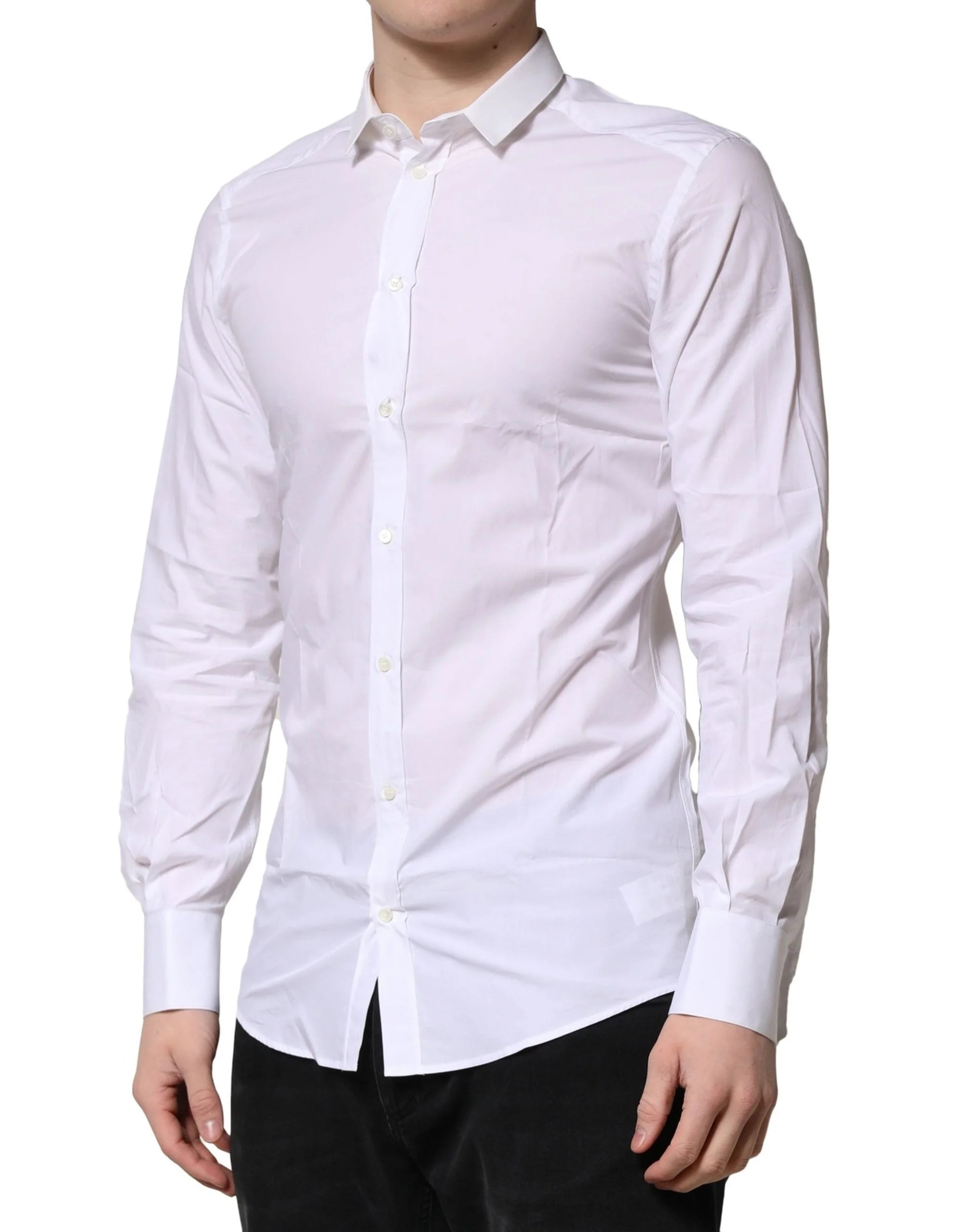 Dolce & Gabbana White Cotton GOLD Long Sleeves Formal Shirt - IT39 | S - Shirts