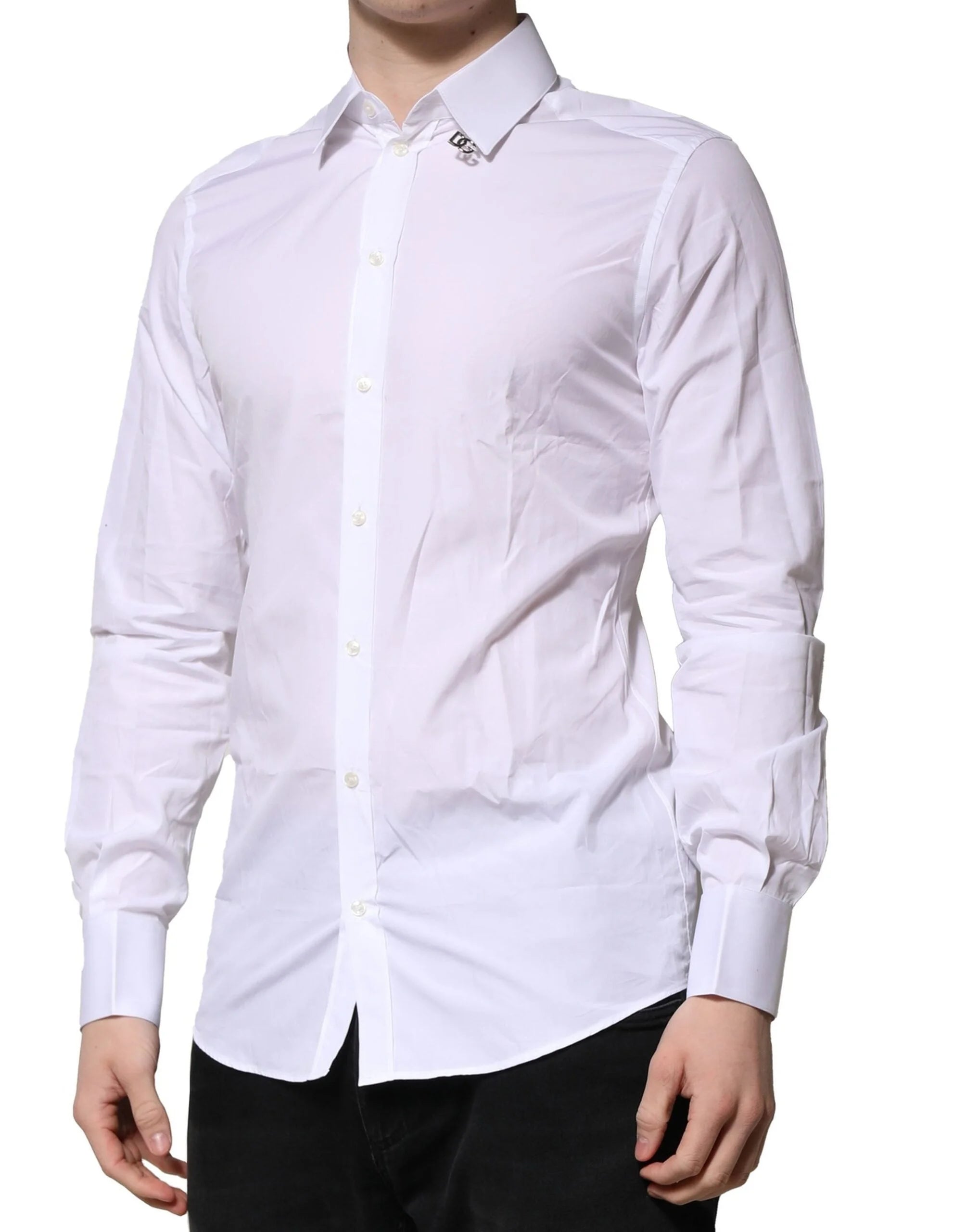 Dolce & Gabbana White Cotton GOLD Long Sleeves Formal Shirt - IT39 | S