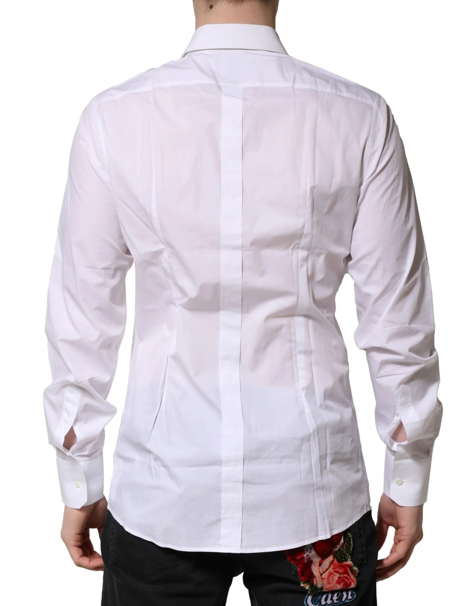 Dolce & Gabbana White Cotton GOLD Long Sleeves Formal Shirt - IT40 | M