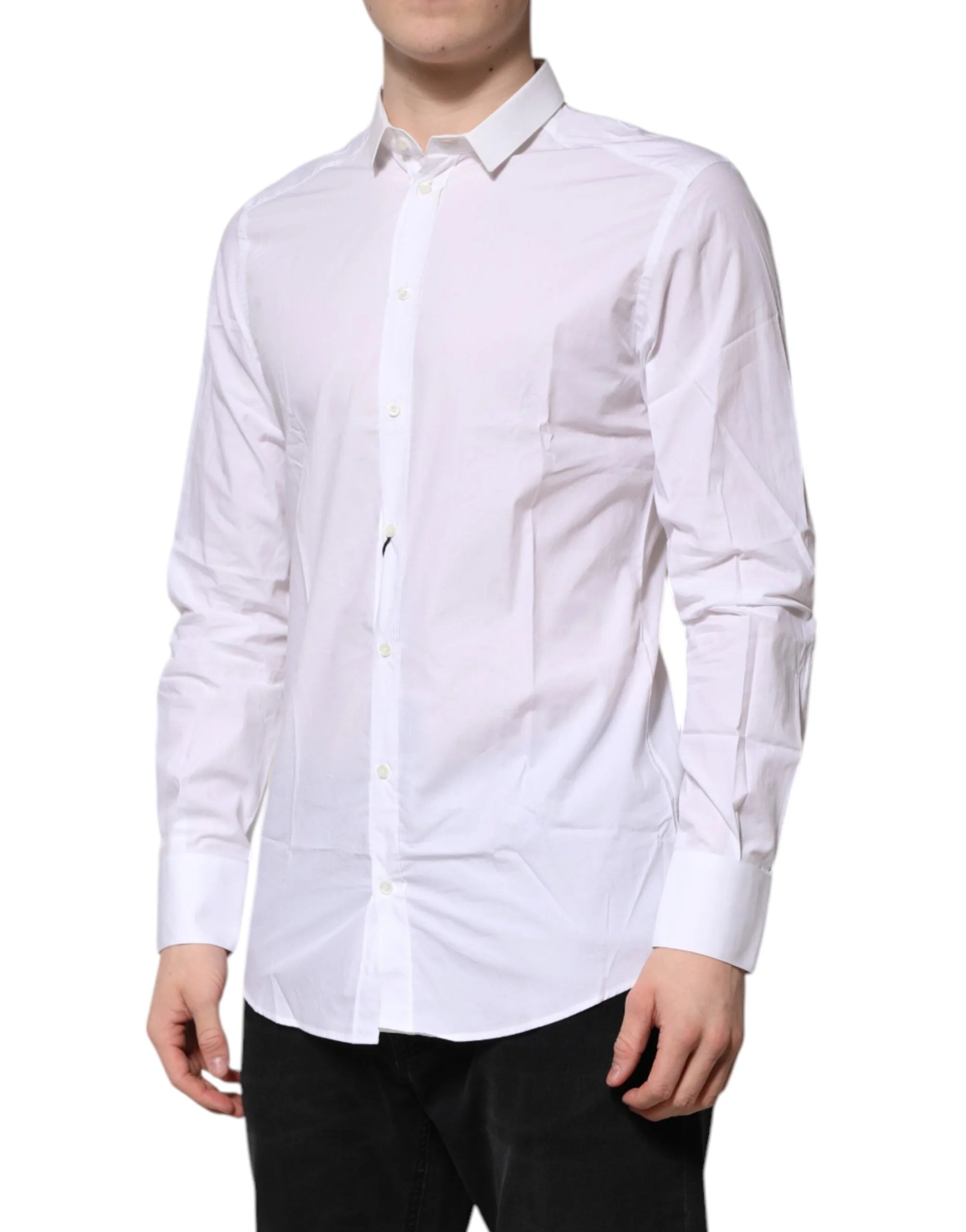 Dolce & Gabbana White Cotton GOLD Long Sleeves Formal Shirt - IT40 | M