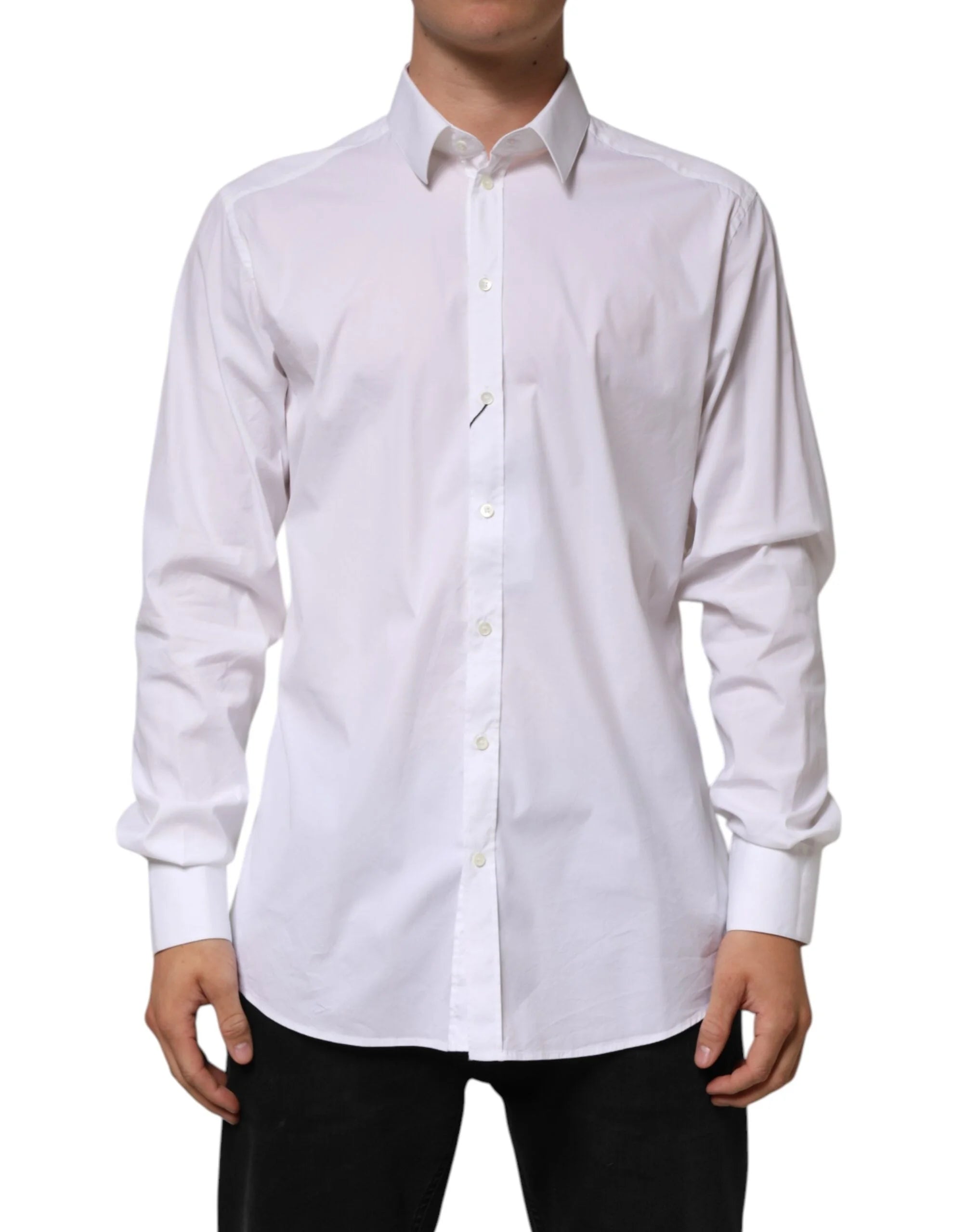 Dolce & Gabbana White Cotton GOLD Long Sleeves Formal Shirt - IT43 | 2XL - Shirts