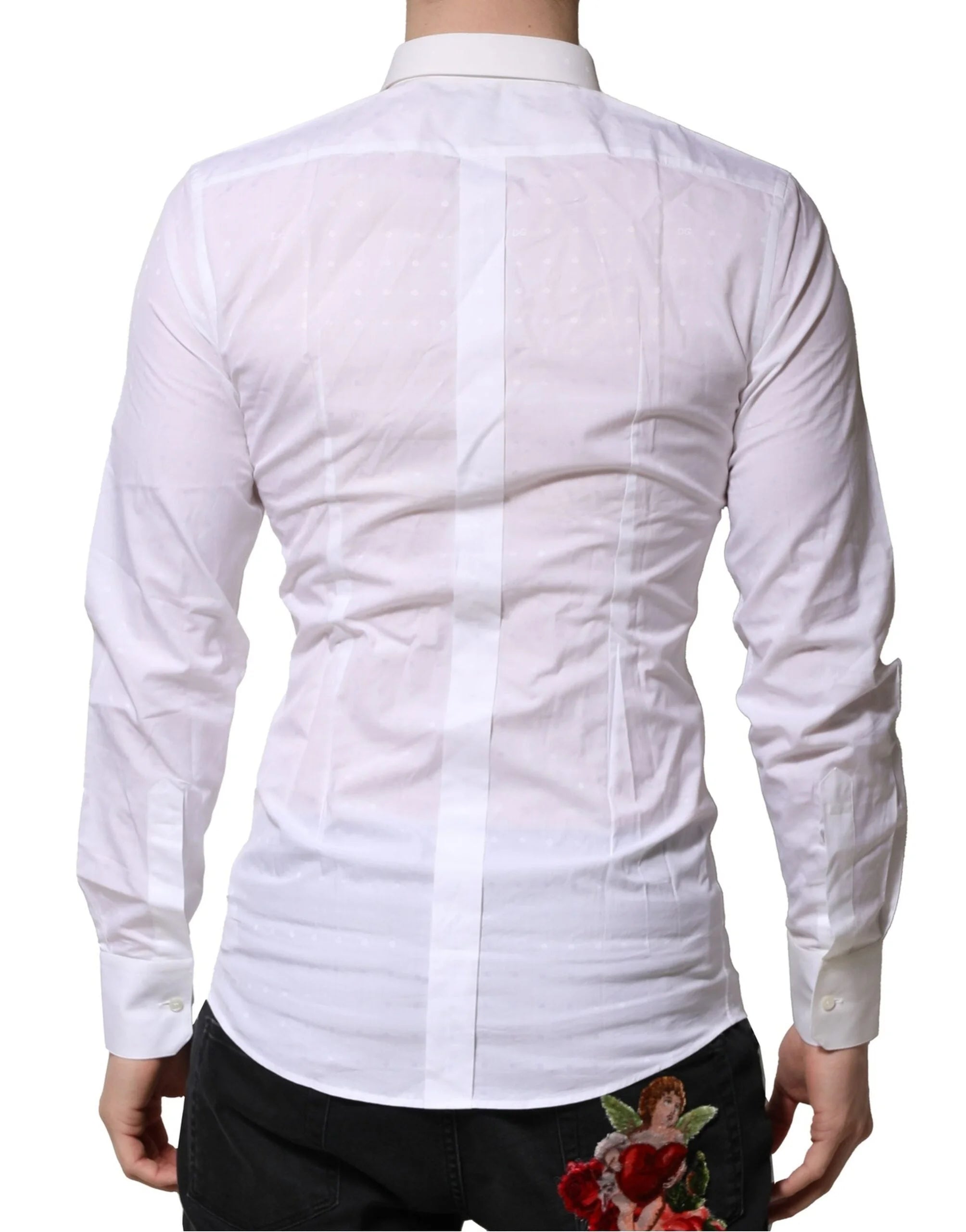 Dolce & Gabbana White Cotton GOLD Long Sleeves Formal Shirt - IT43 | 2XL - Shirts
