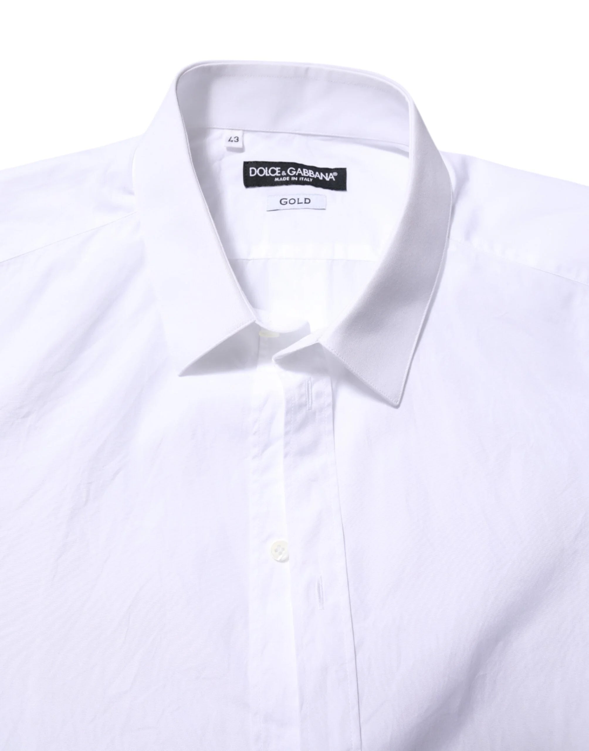 Dolce & Gabbana White Cotton GOLD Long Sleeves Formal Shirt - IT43 | 2XL - Shirts