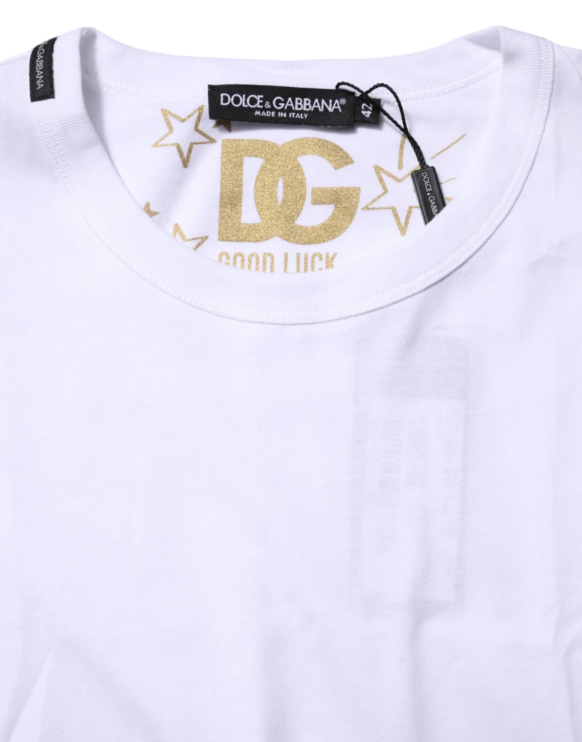 Dolce & Gabbana White Cotton Goodluck 2022 Crew Neck T-shirt - IT42|M - T-Shirts